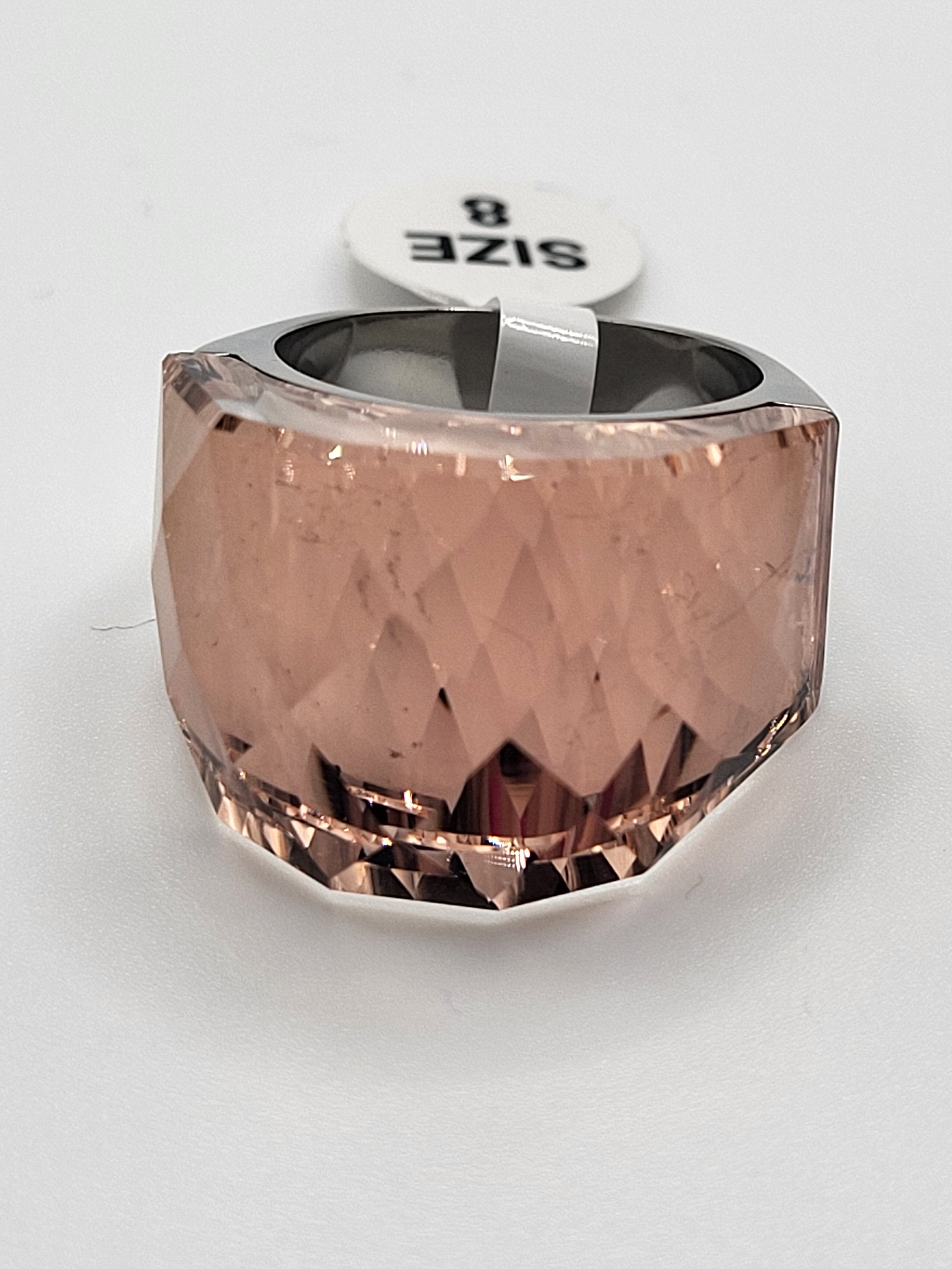 Bague acier inoxydable argenté cristal rose jaune taille 8