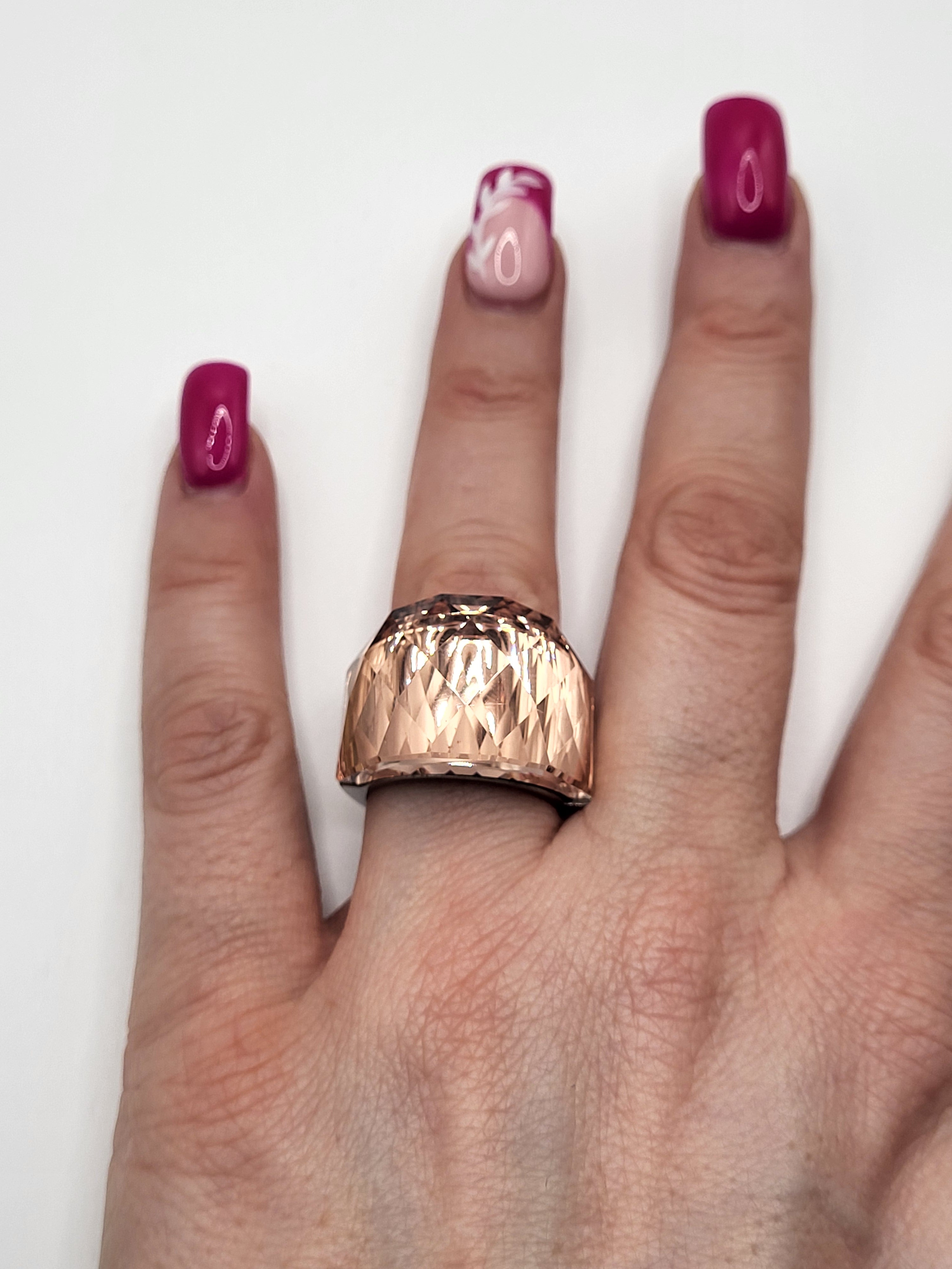 Bague acier inoxydable argenté cristal rose jaune taille 8
