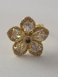 Bague acier inoxydable doré fleur zircon blanc