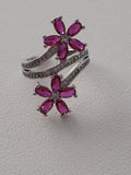 Bague ajustable acier inoxydable argenté avec fleurs zircon rose
