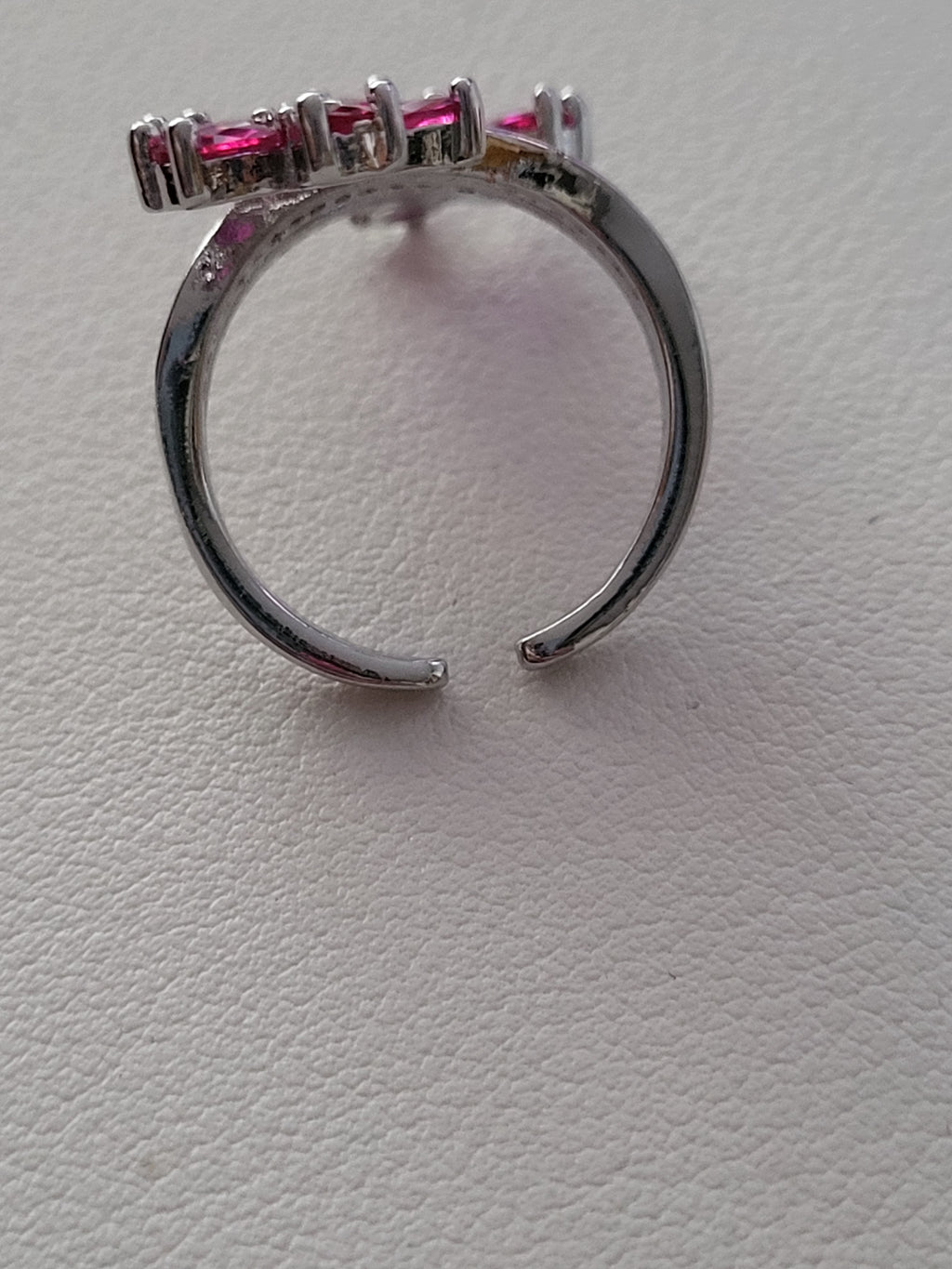Bague ajustable acier inoxydable argenté avec fleurs zircon rose