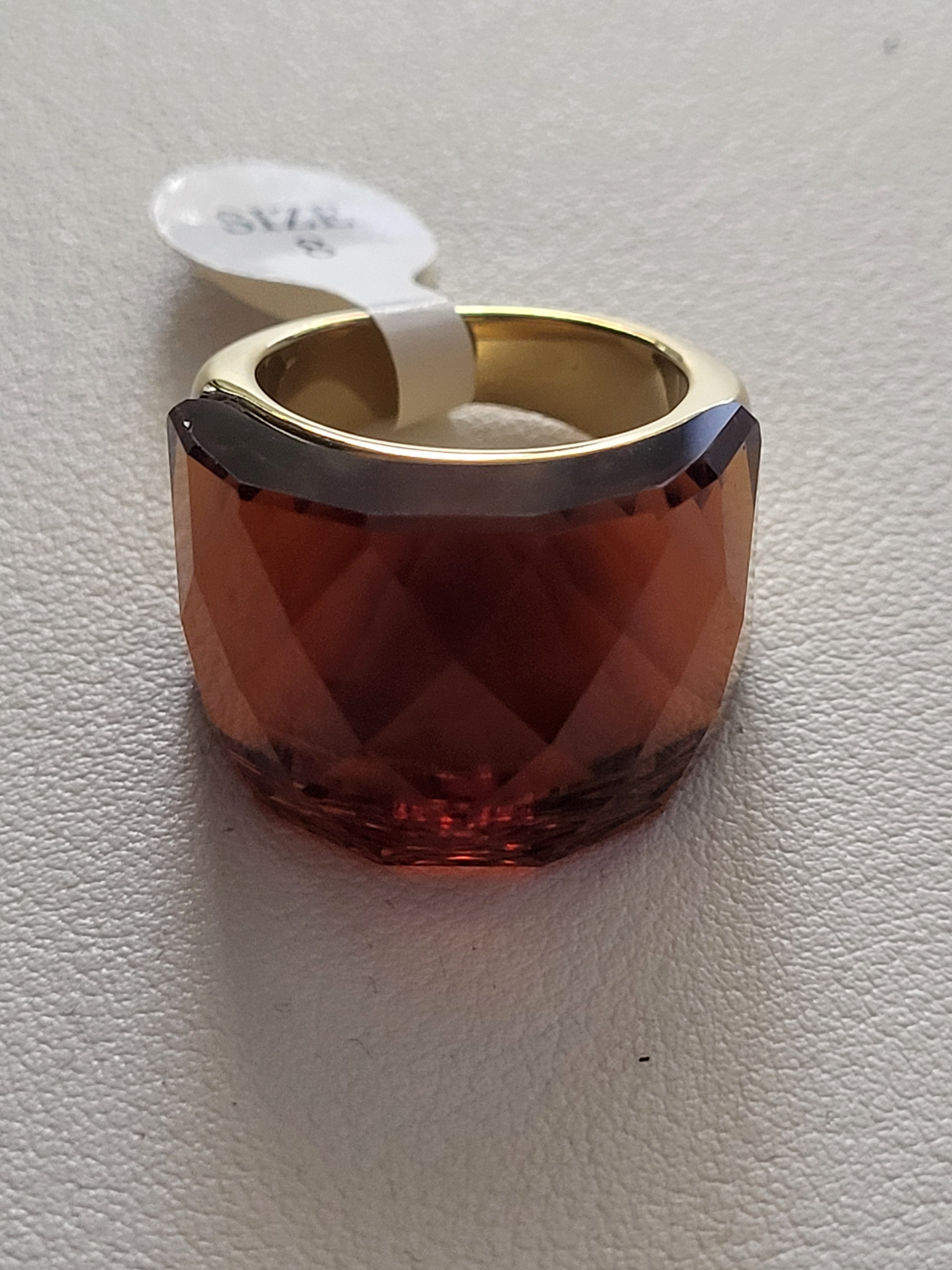 Bague acier inoxydable doré cristal caramel taille 8