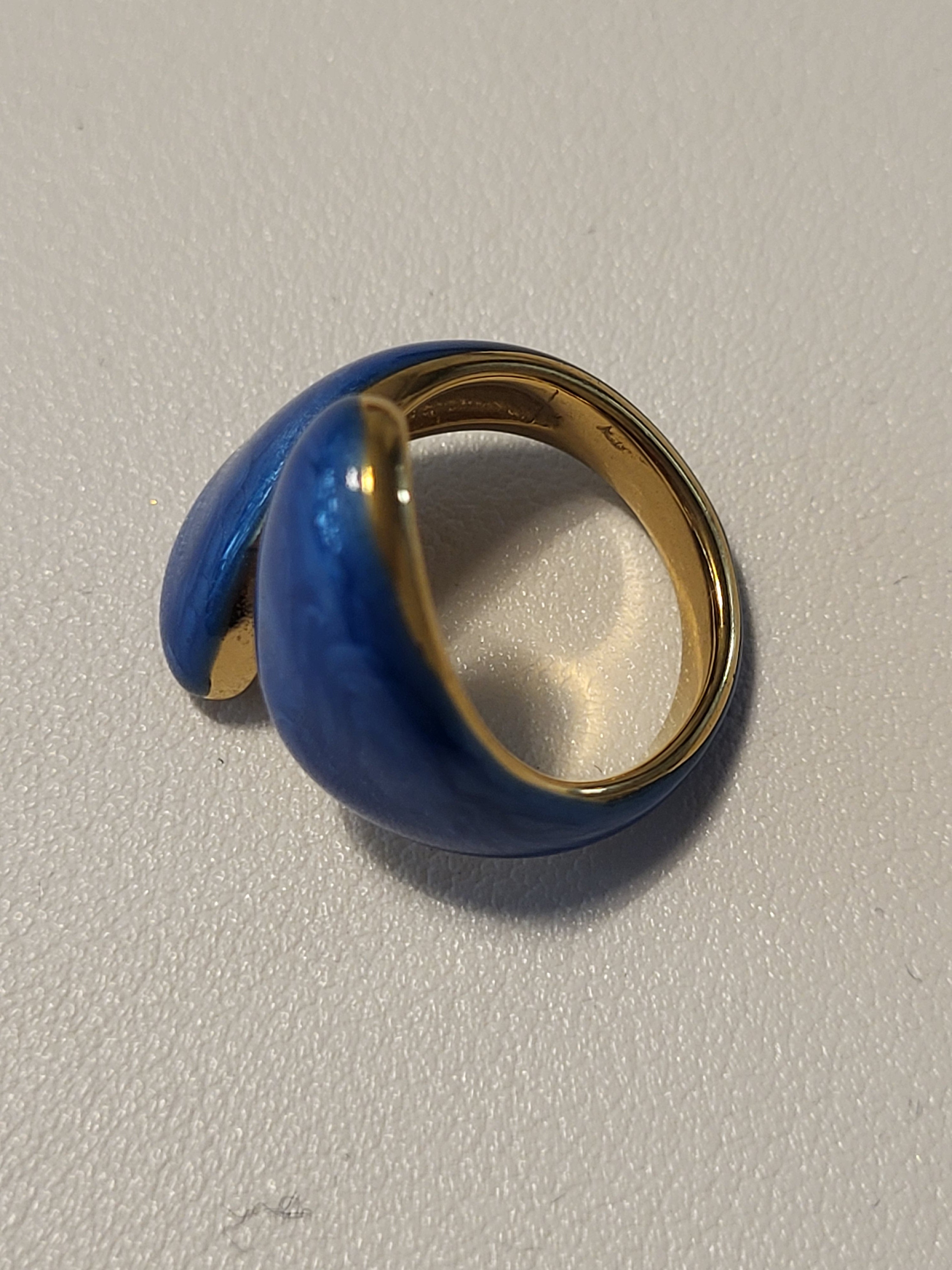 Bague torsadée acier inoxydable doré géométrique bleu foncé taille 57 - 18,1 mm