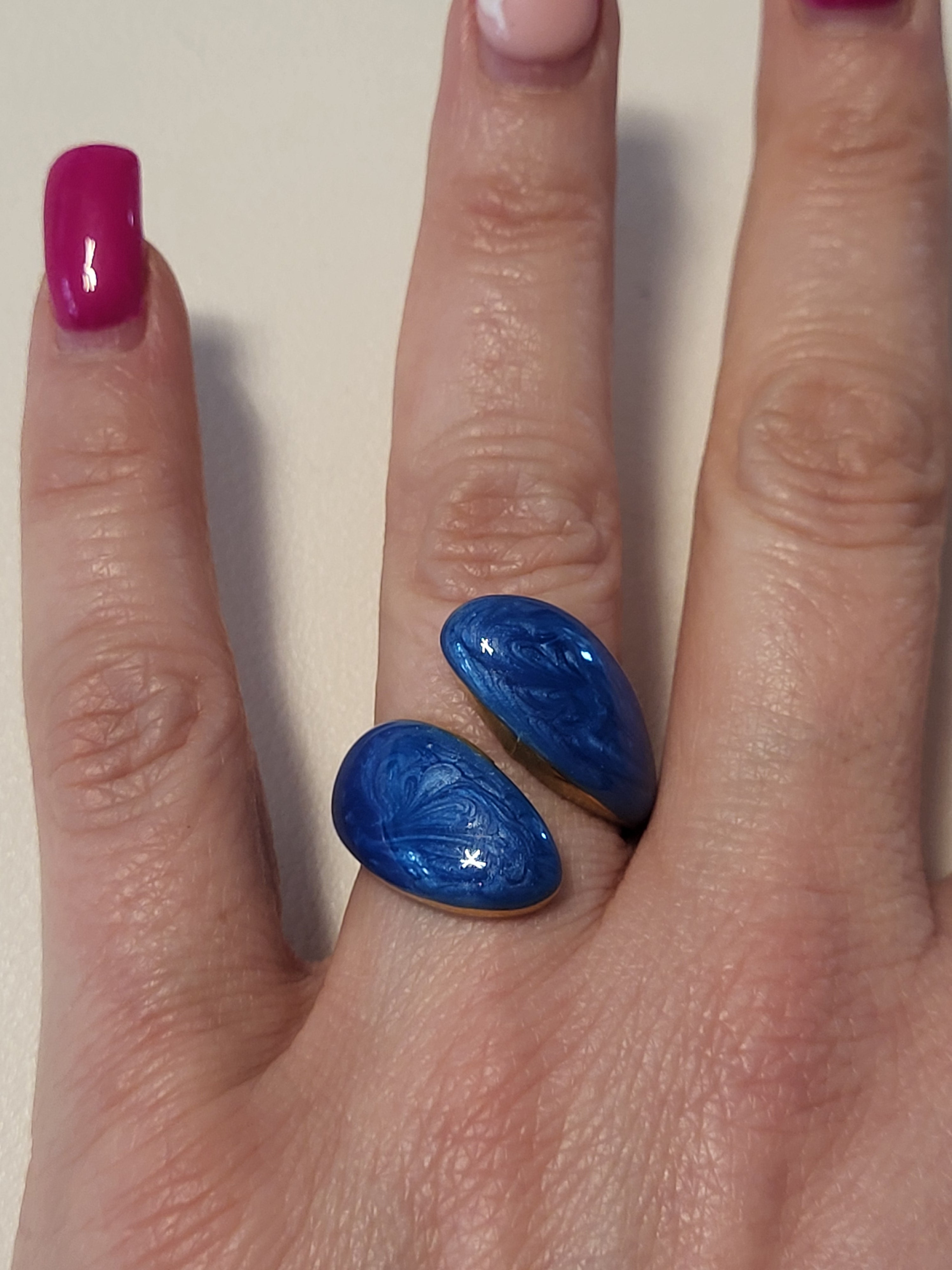 Bague torsadée acier inoxydable doré géométrique bleu foncé taille 57 - 18,1 mm