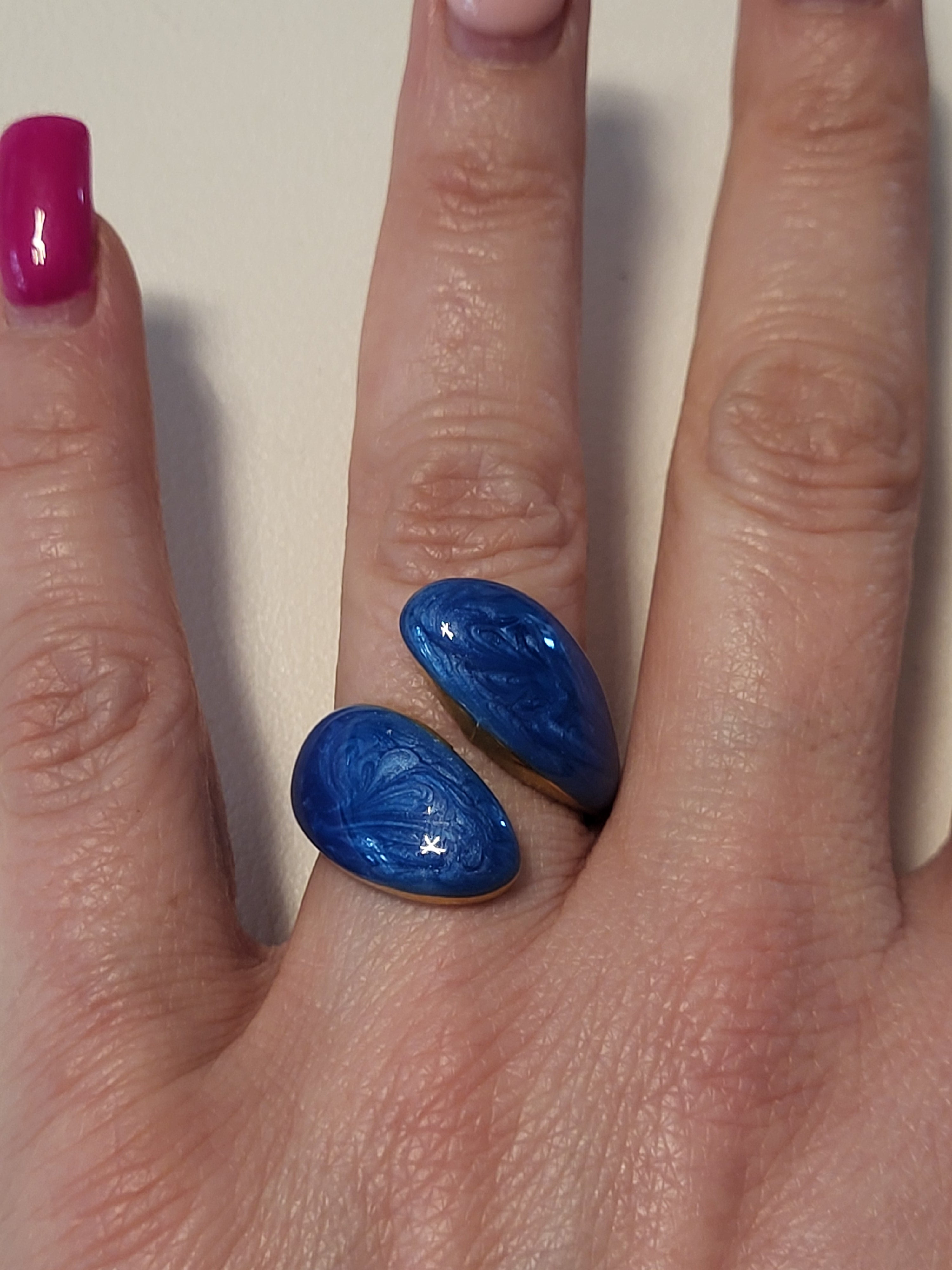 Bague torsadée acier inoxydable doré géométrique bleu foncé taille 57 - 18,1 mm
