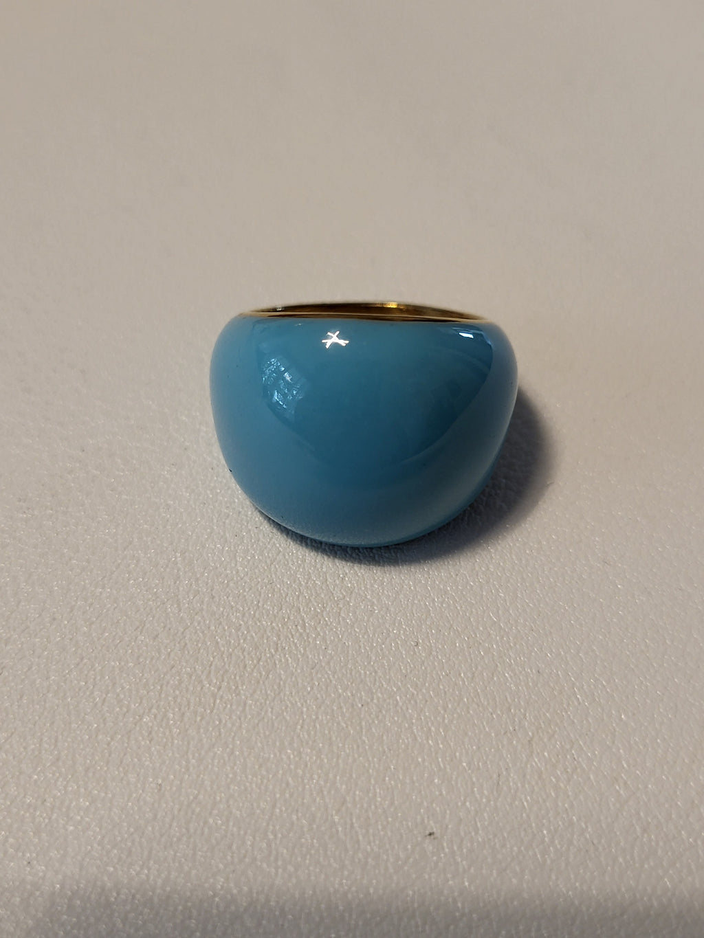 Bague acier inoxydable doré ronde bleu turquoise taille 56 - 17,8 mm