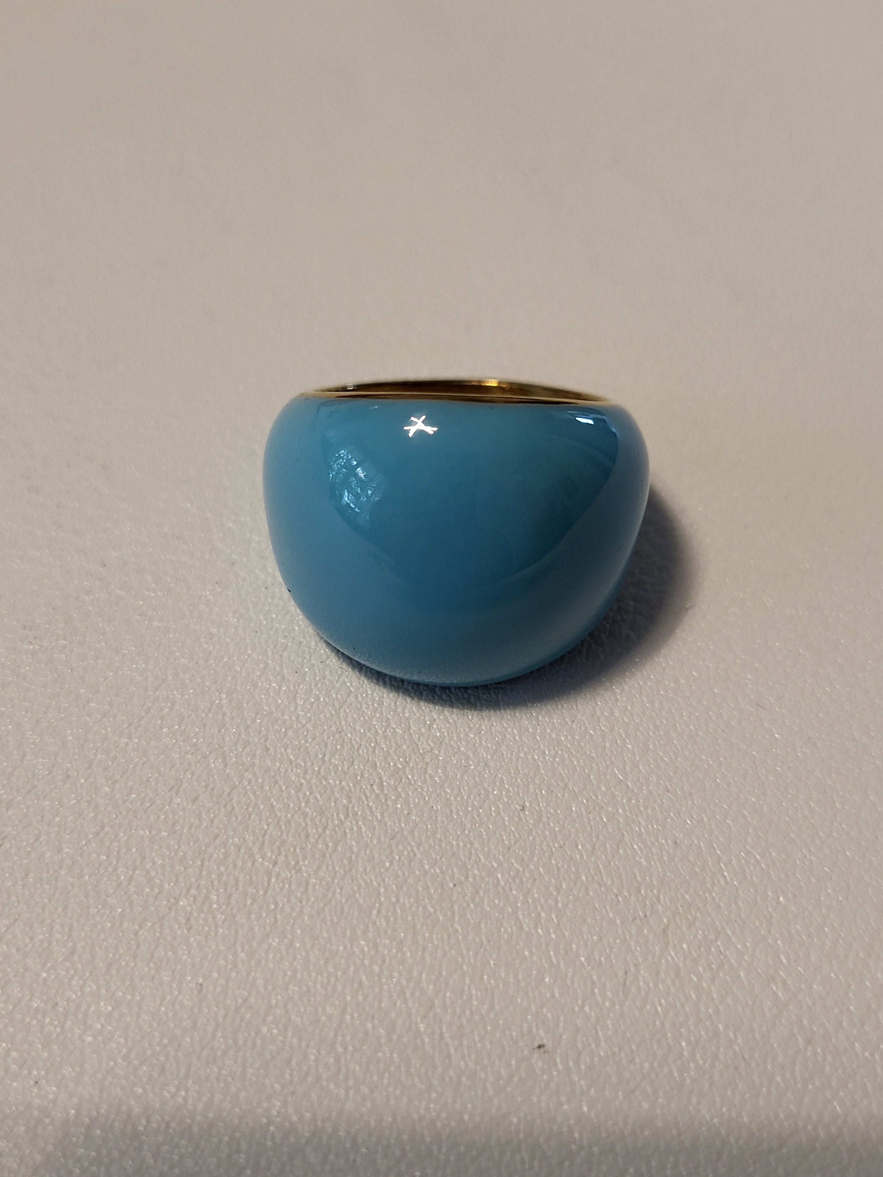 Bague acier inoxydable doré ronde bleu turquoise taille 56 - 17,8 mm