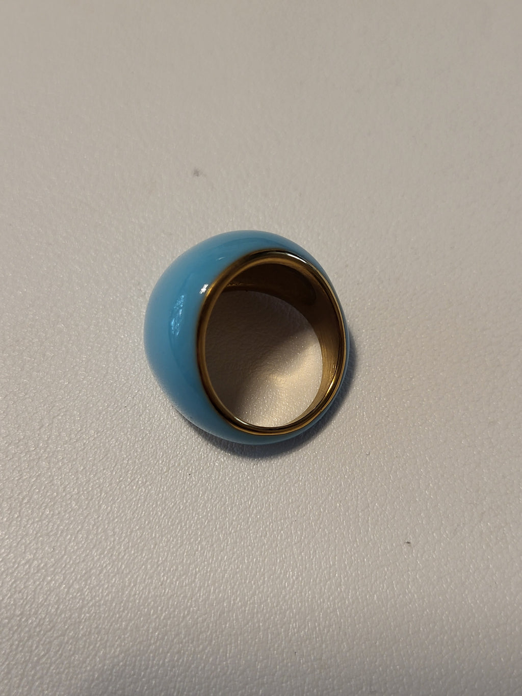 Bague acier inoxydable doré ronde bleu turquoise taille 56 - 17,8 mm