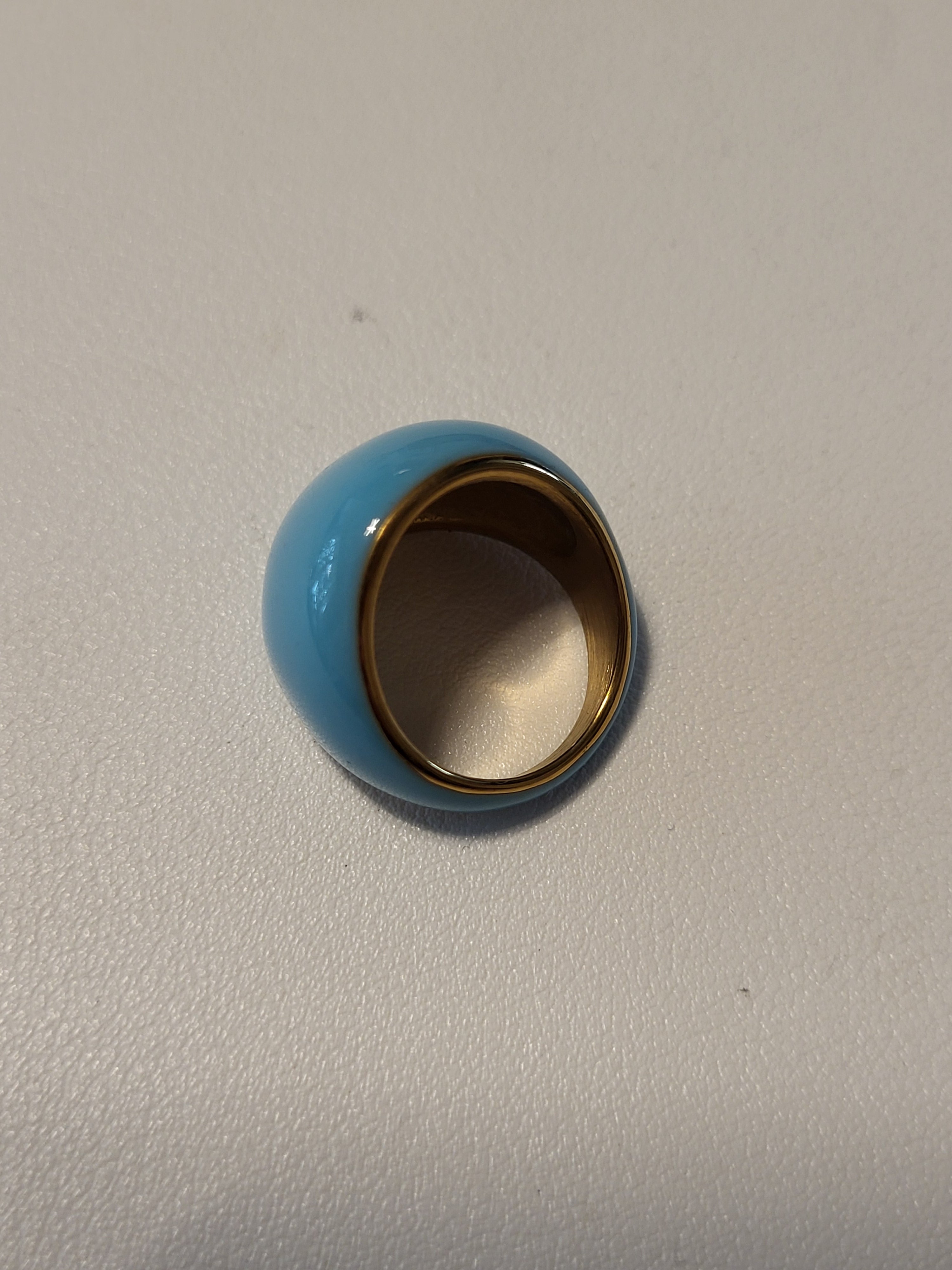 Bague acier inoxydable doré ronde bleu turquoise taille 56 - 17,8 mm