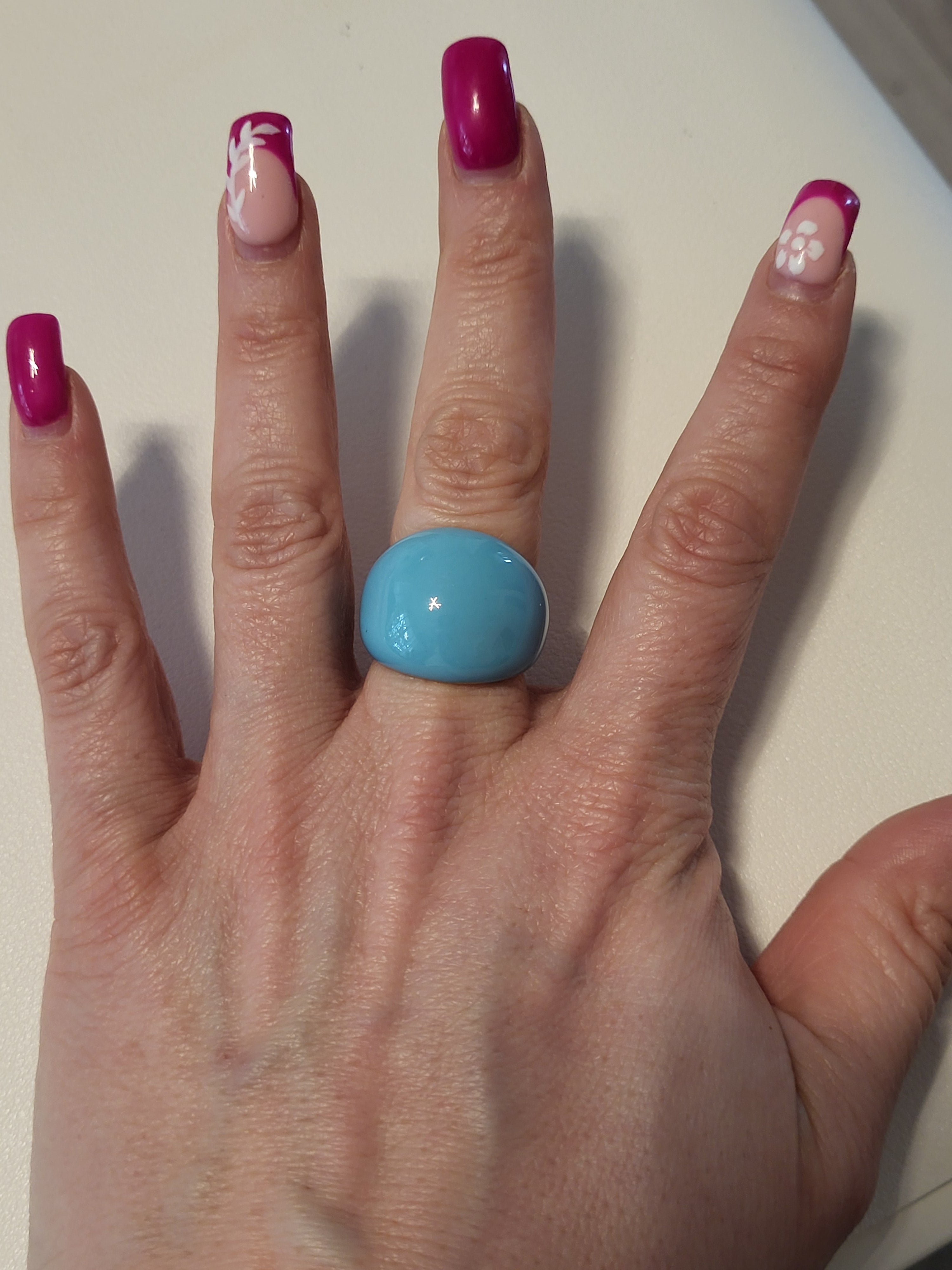 Bague acier inoxydable doré ronde bleu turquoise taille 56 - 17,8 mm