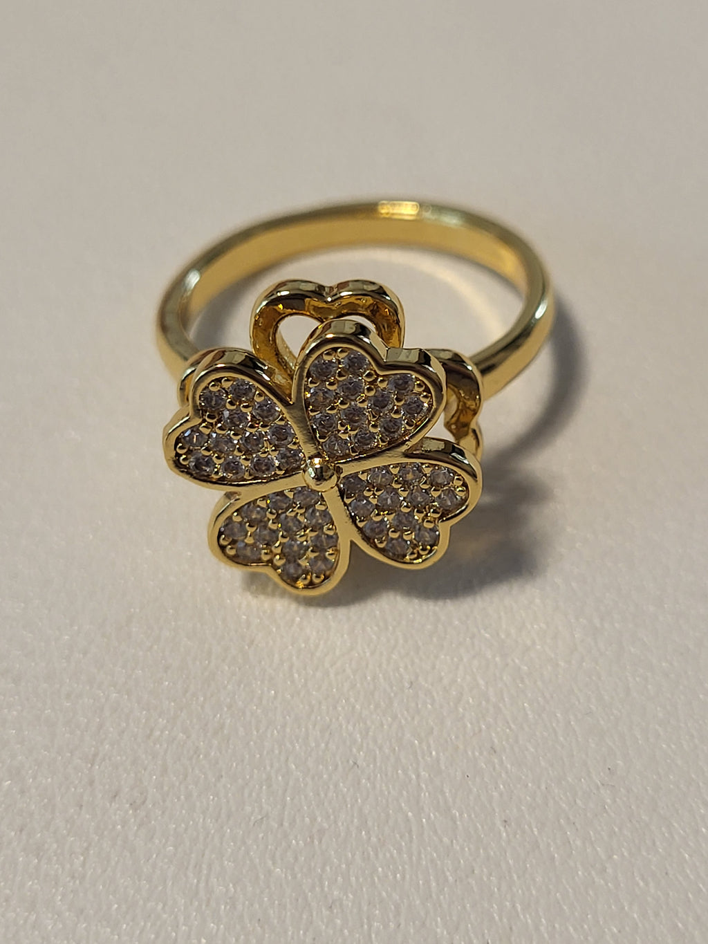 Bague acier inoxydable dorée ouverte fleur zircon anti-stress - la fleur tourne