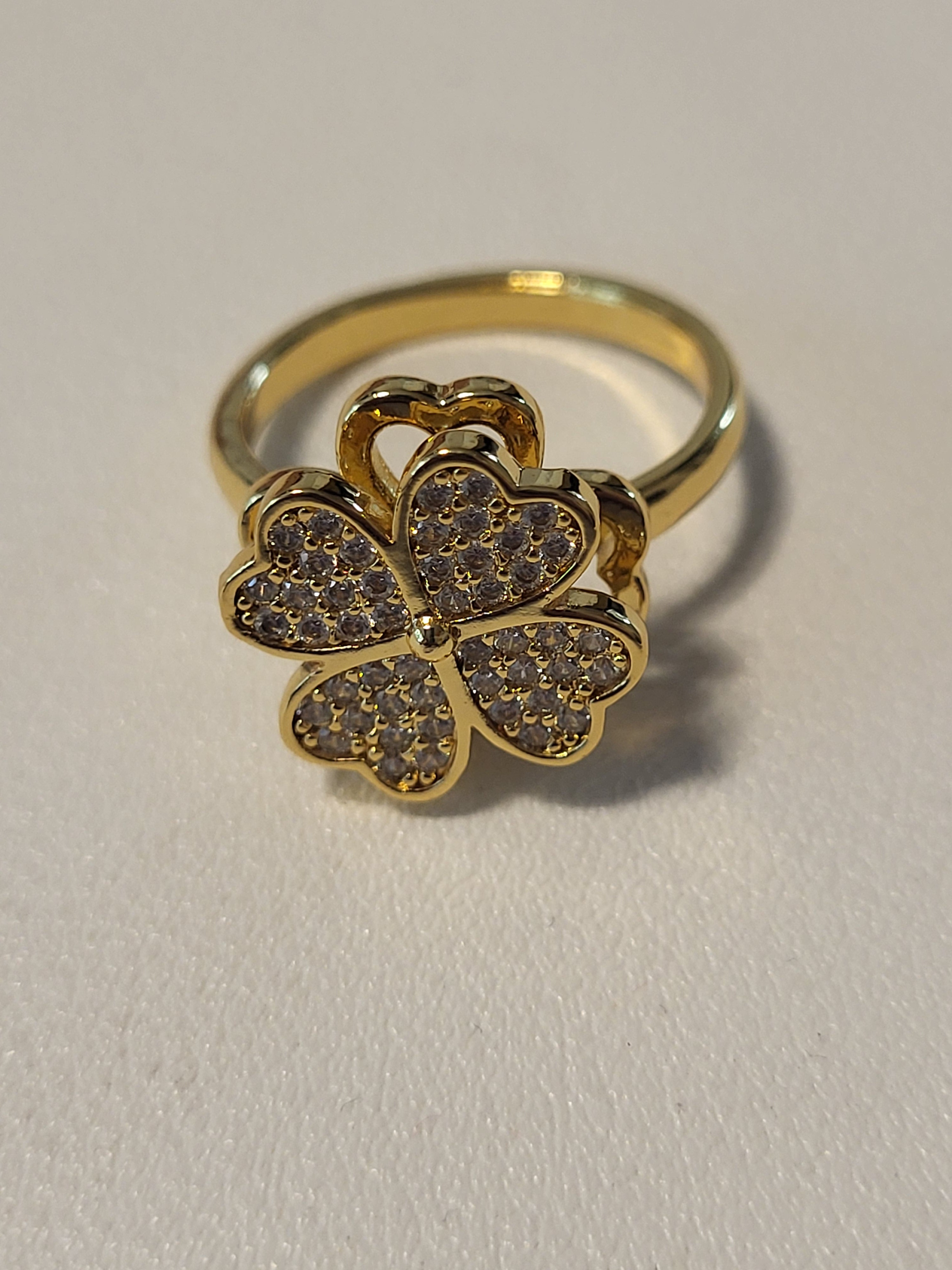 Bague acier inoxydable dorée ouverte fleur zircon anti-stress - la fleur tourne