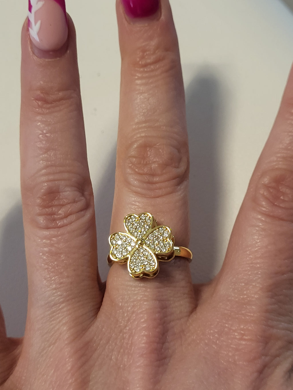 Bague acier inoxydable dorée ouverte fleur zircon anti-stress - la fleur tourne