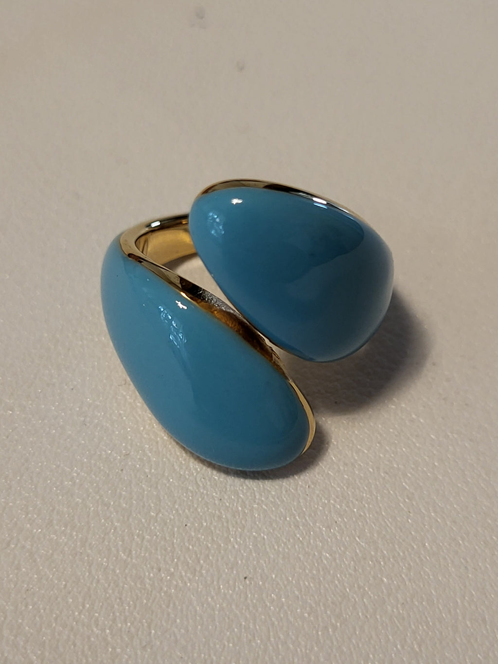 Bague torsadée acier inoxydable doré géométrique bleu turquoise taille 55 - 17,5 mm