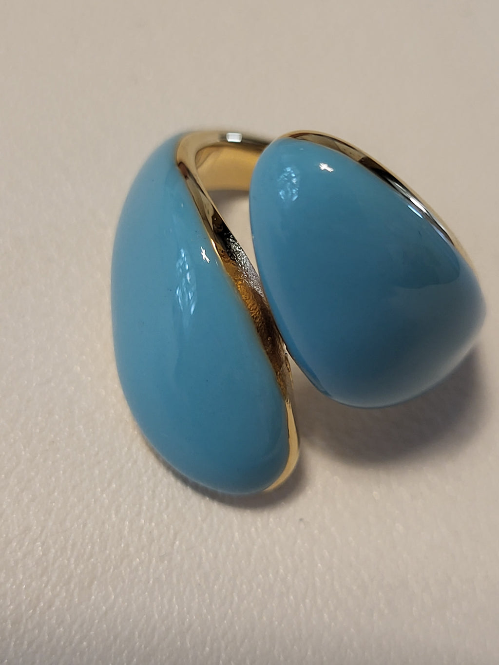 Bague torsadée acier inoxydable doré géométrique bleu turquoise taille 55 - 17,5 mm