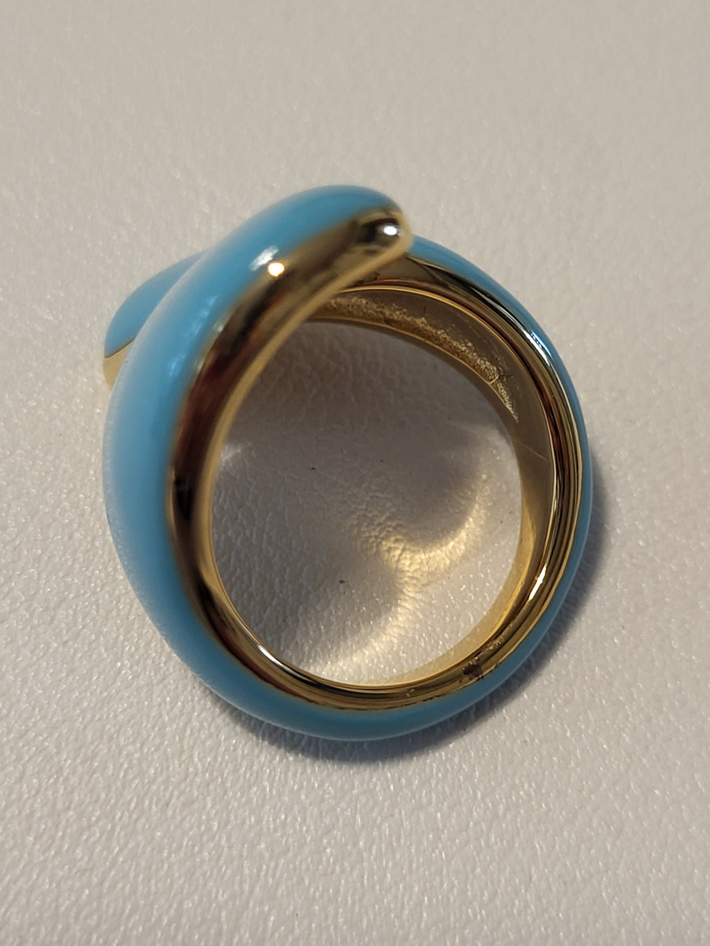 Bague torsadée acier inoxydable doré géométrique bleu turquoise taille 55 - 17,5 mm