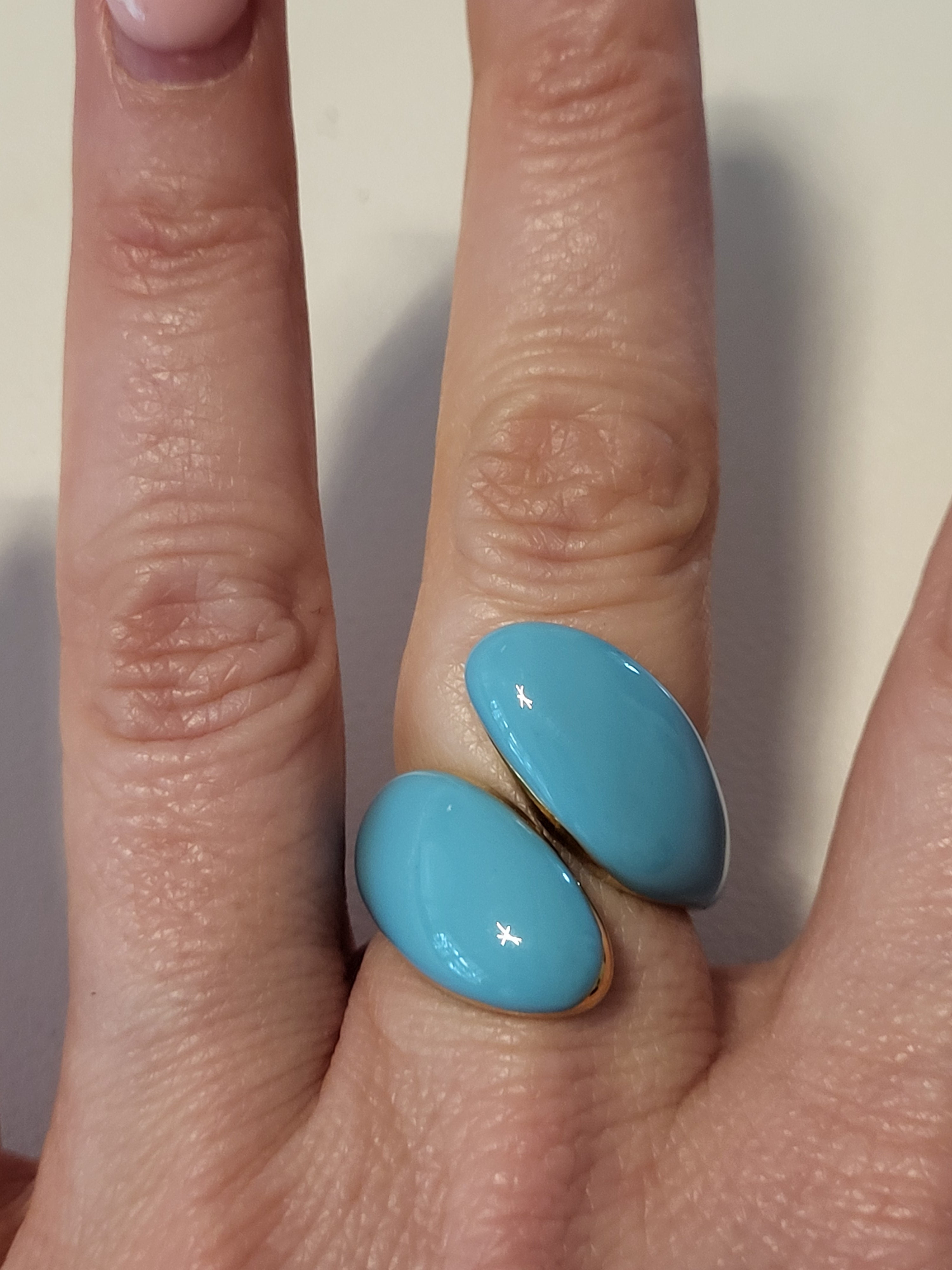 Bague torsadée acier inoxydable doré géométrique bleu turquoise taille 55 - 17,5 mm