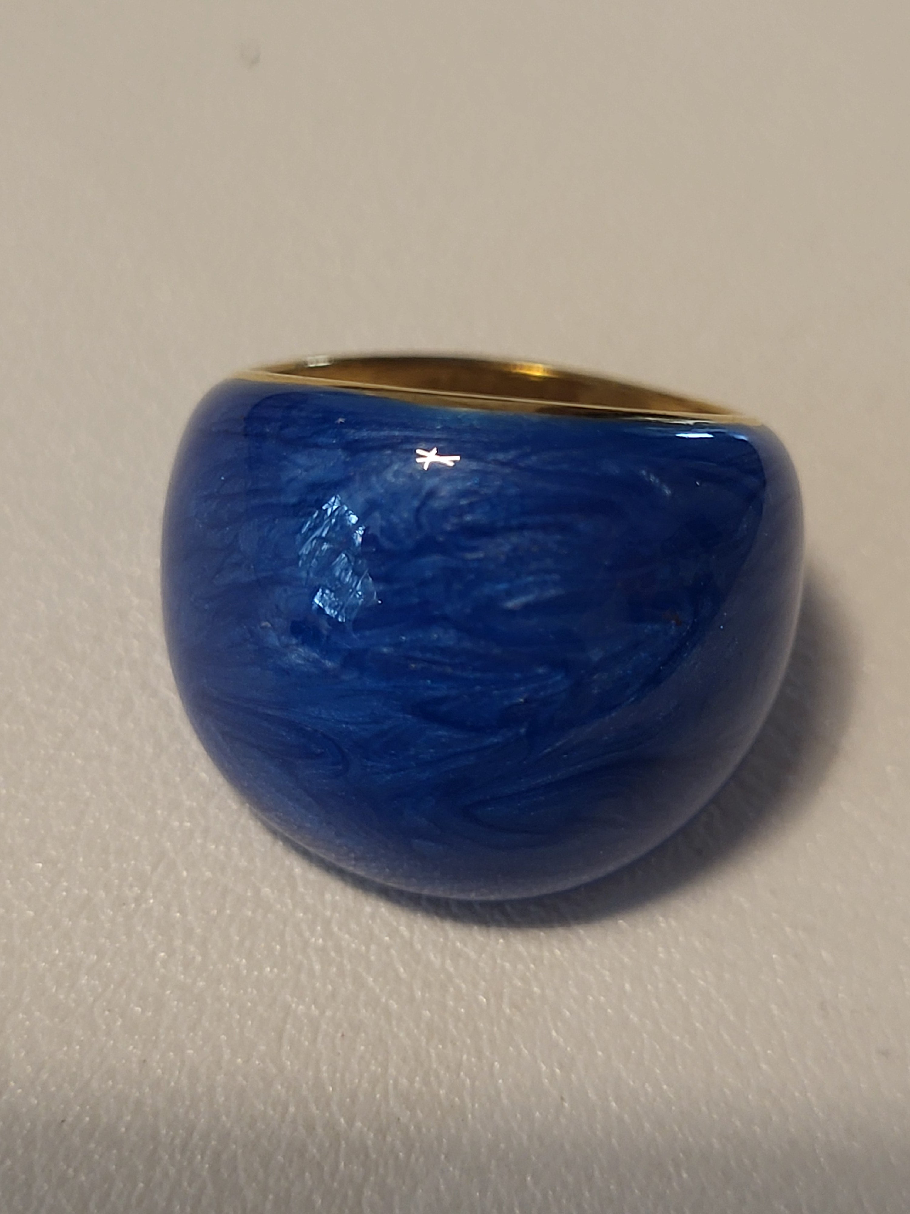 Bague acier inoxydable doré ronde bleu foncé taille 54 - 17,2 mm