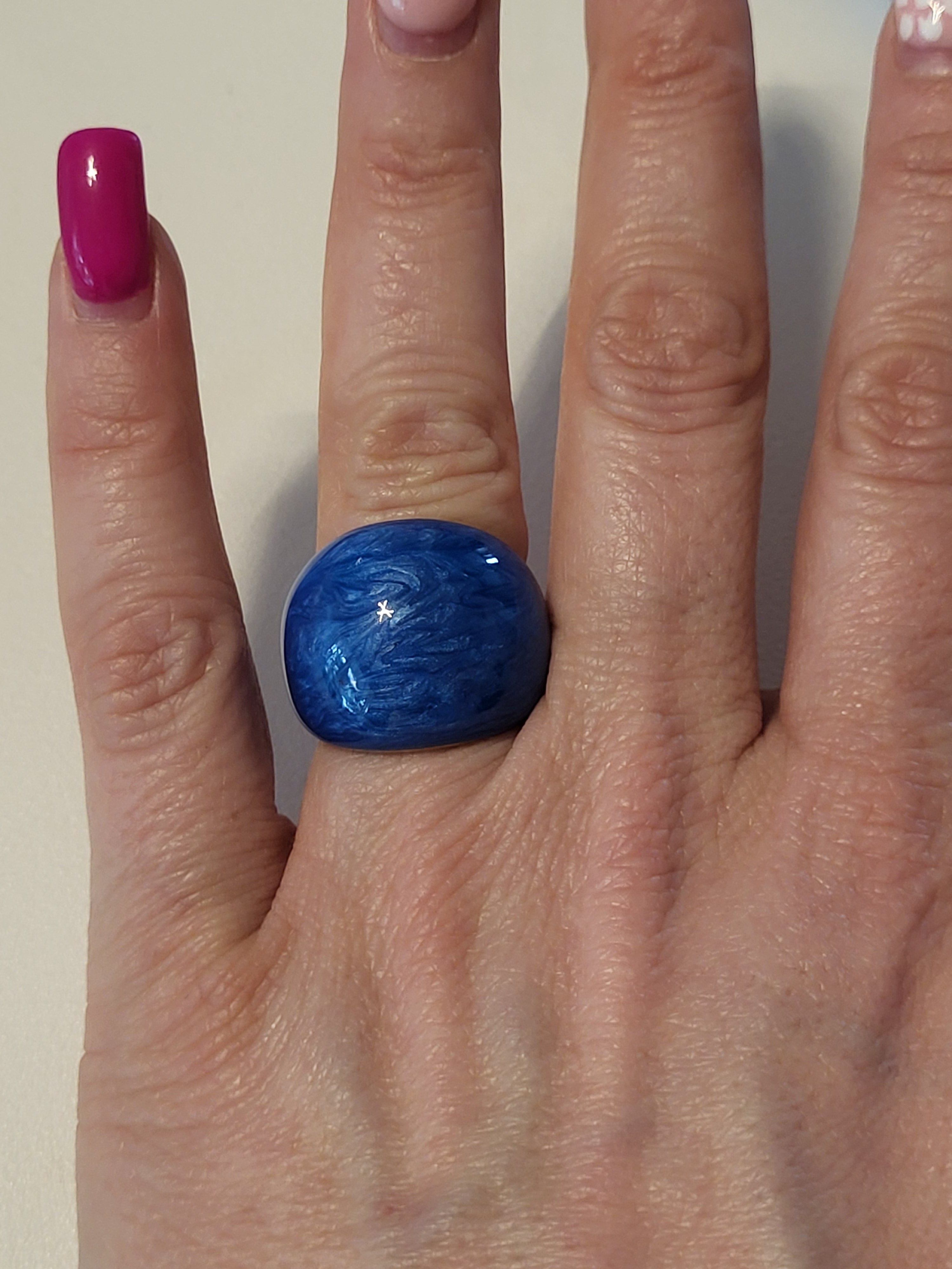 Bague acier inoxydable doré ronde bleu foncé taille 54 - 17,2 mm
