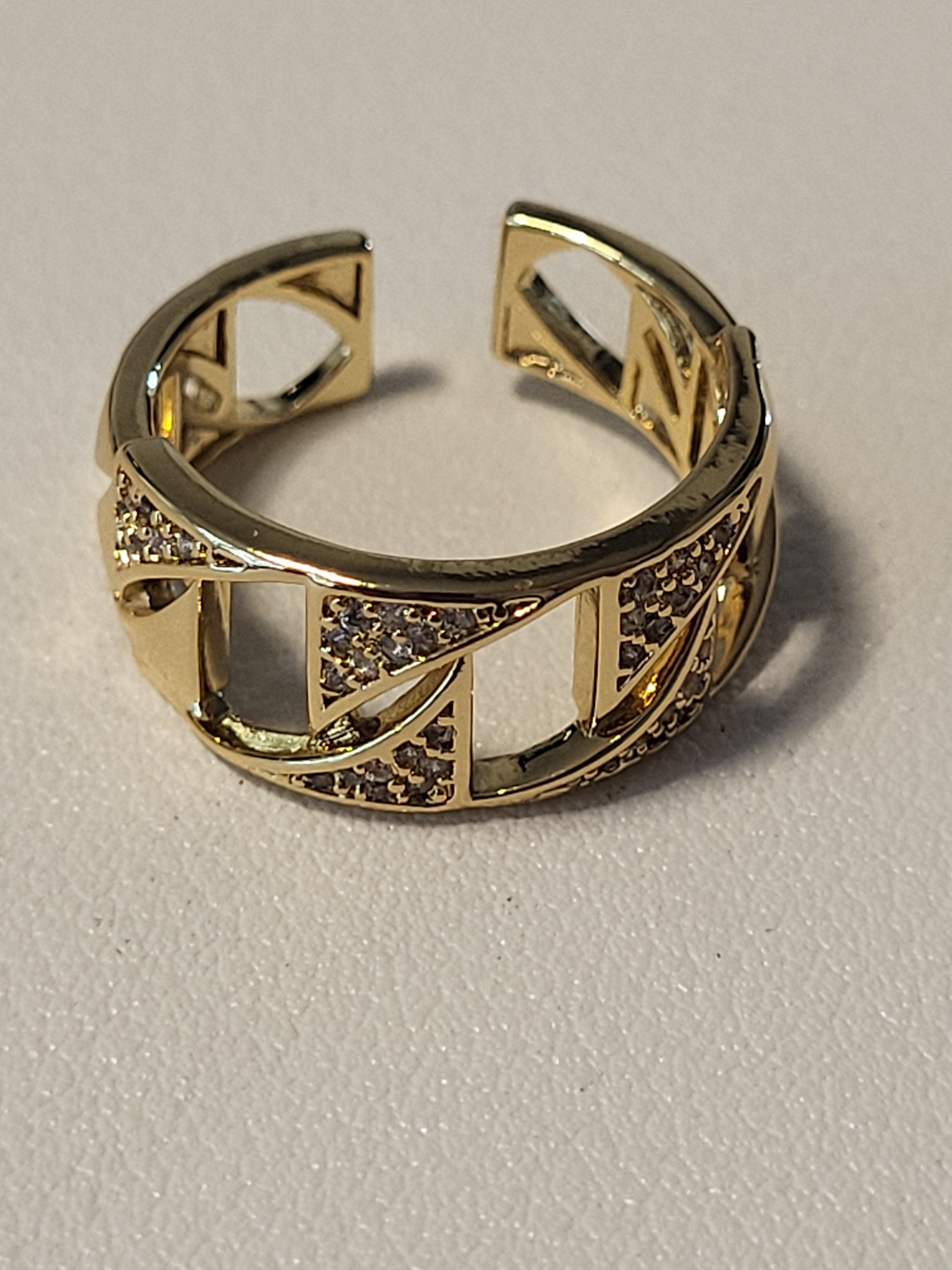 Bague ouverte classique chaîne torsadée zircon acier inoxydable
