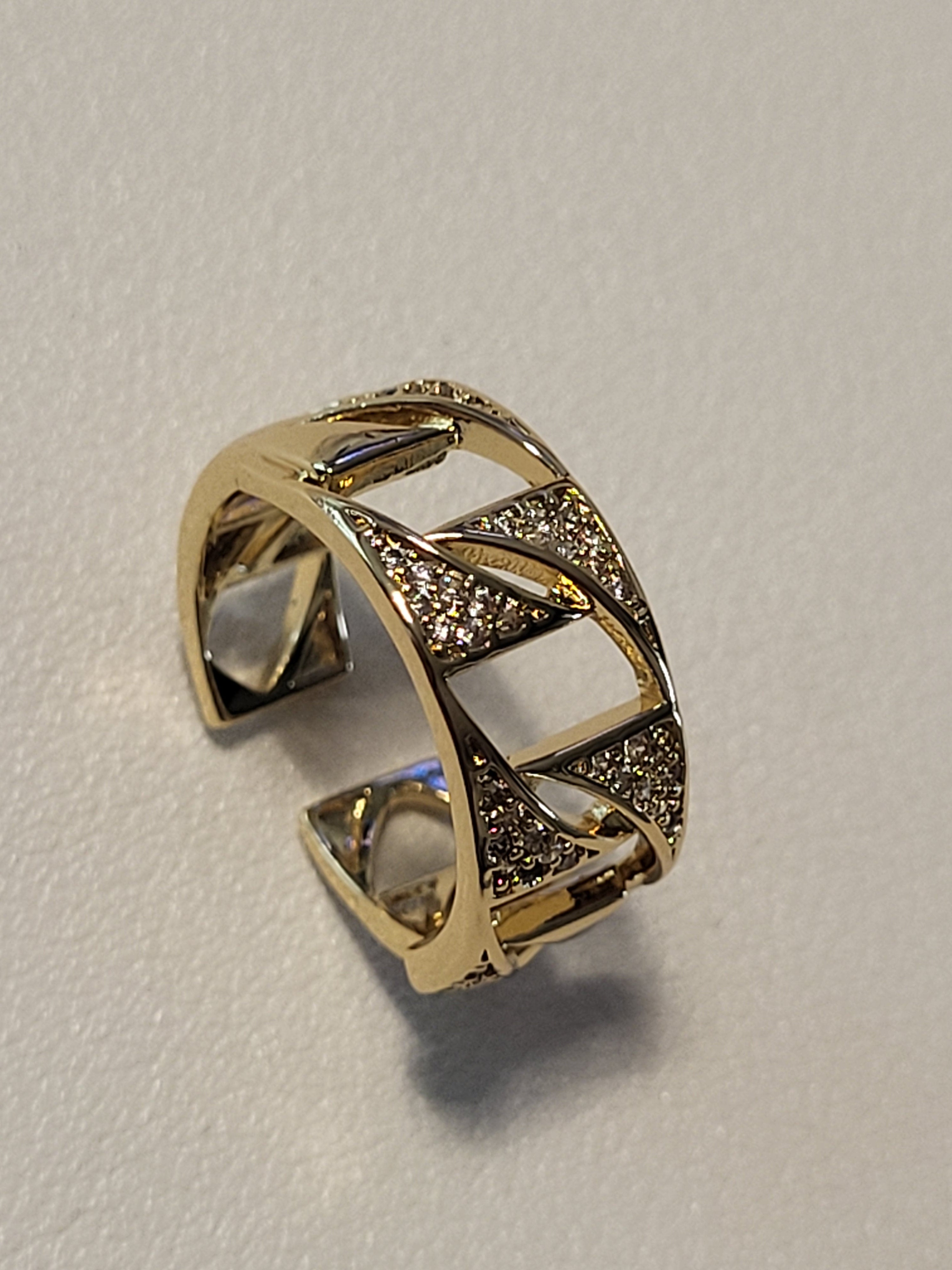 Bague ouverte classique chaîne torsadée zircon acier inoxydable