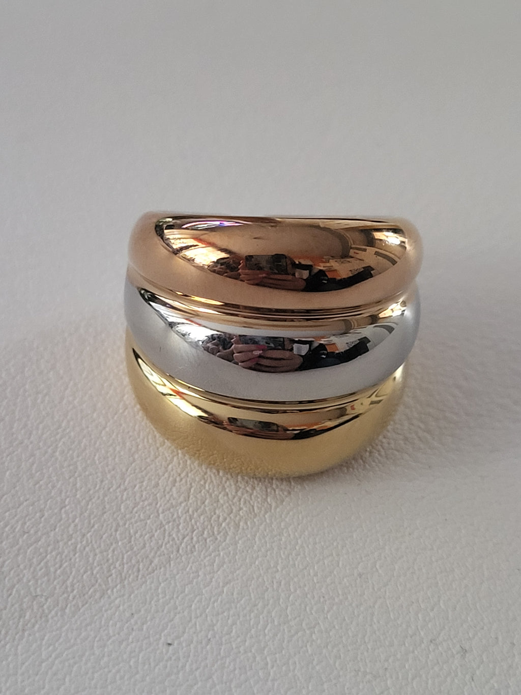 Bague acier inoxydable argenté et doré design irrégulier taille 8