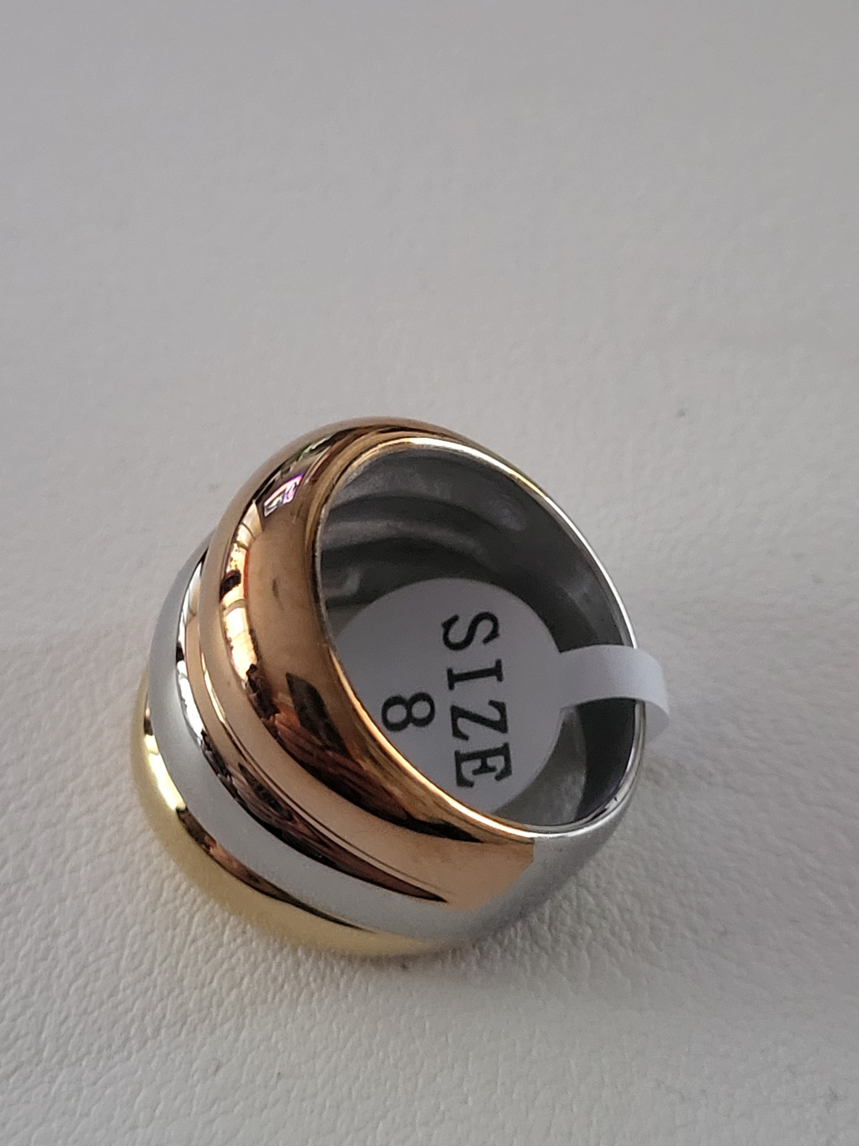 Bague acier inoxydable argenté et doré design irrégulier taille 8