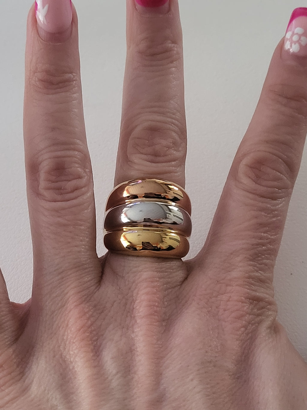Bague acier inoxydable argenté et doré design irrégulier taille 8