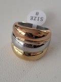 Bague acier inoxydable argenté et doré design irrégulier taille 8
