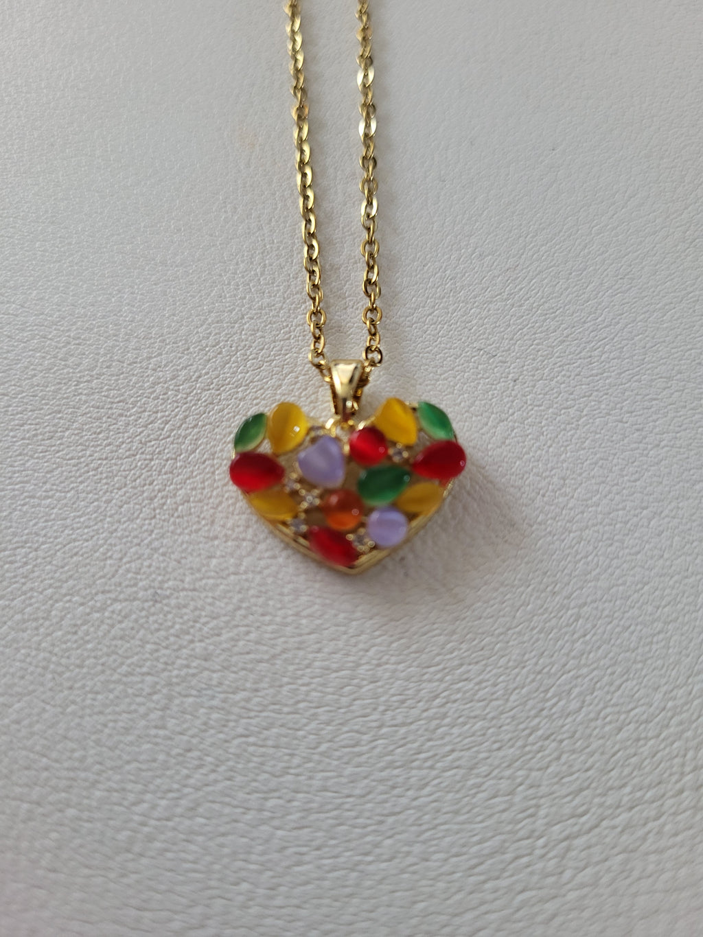 Collier pendentif acier inoxydable motif géométrique cœur multicolore