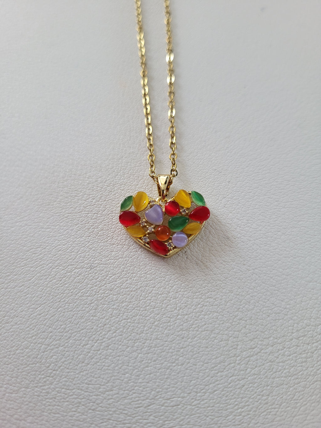 Collier pendentif acier inoxydable motif géométrique cœur multicolore