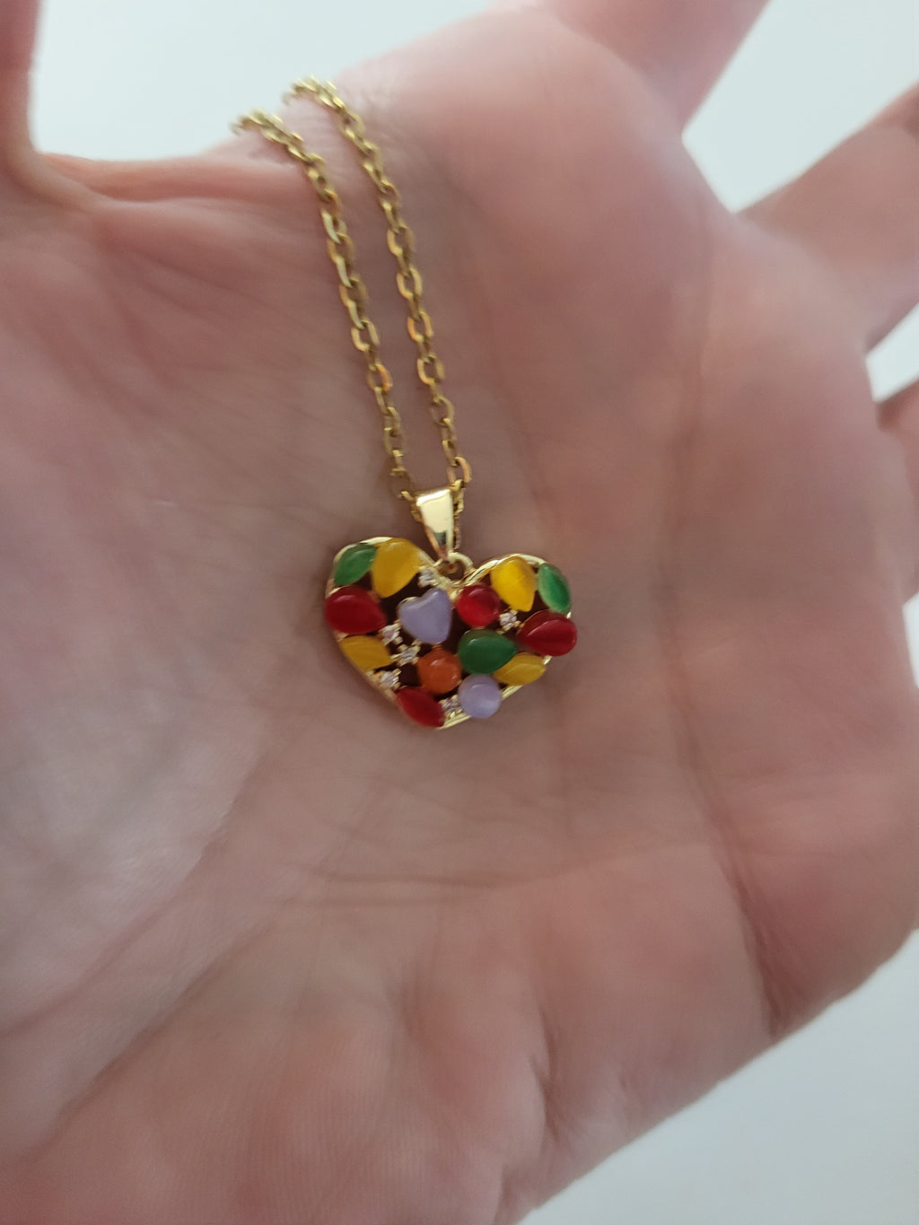 Collier pendentif acier inoxydable motif géométrique cœur multicolore