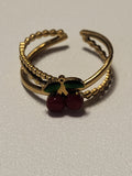 Bague ouverte en forme de cerise dorée acier inoxydable