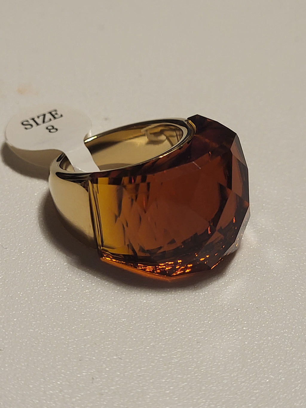 Bague acier inoxydable doré cristal caramel taille 8