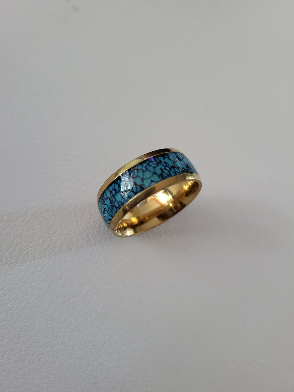 Bague homme acier inoxydable bleue et dorée taille 57