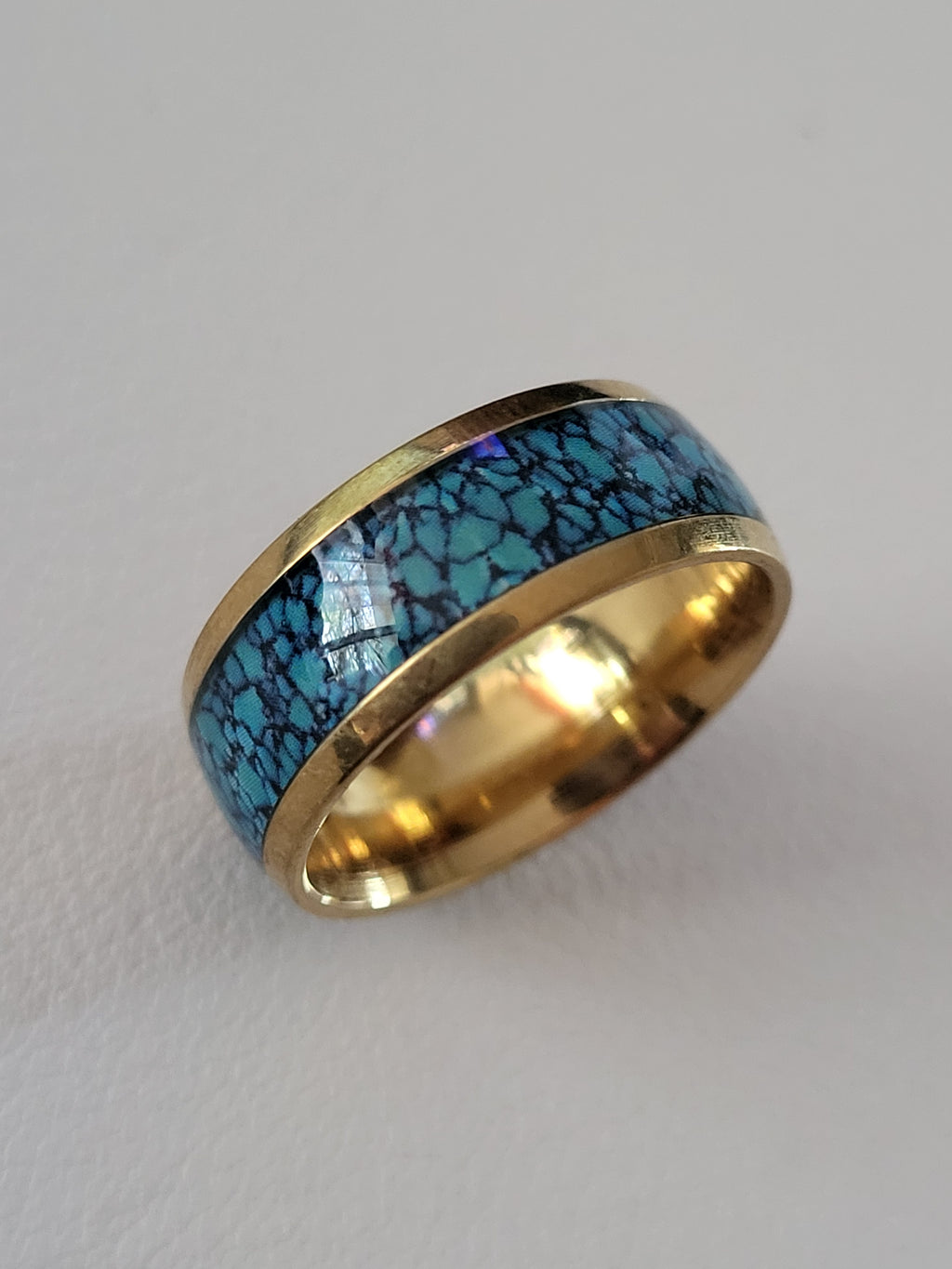 Bague homme acier inoxydable bleue et dorée taille 57