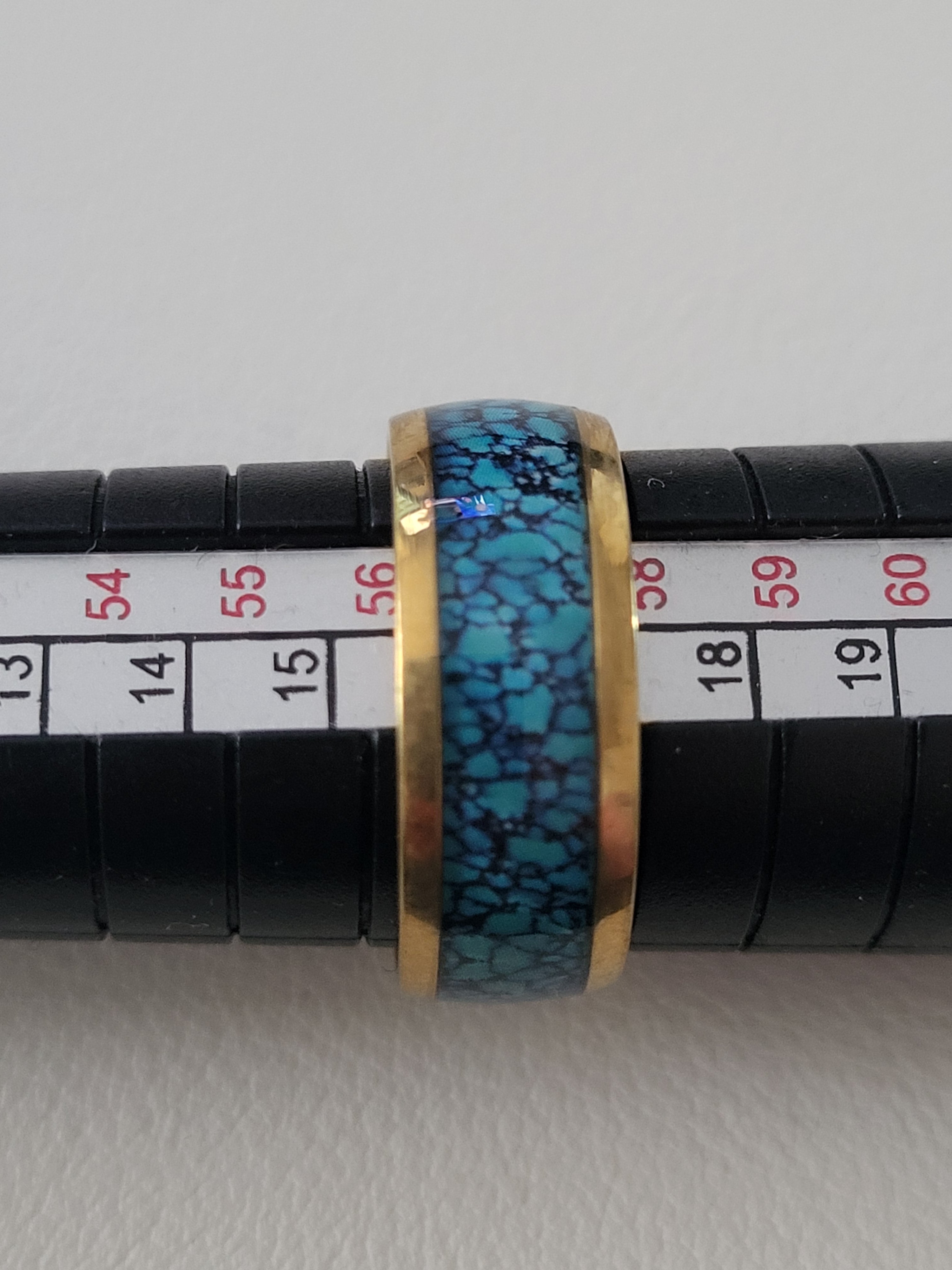Bague homme acier inoxydable bleue et dorée taille 57