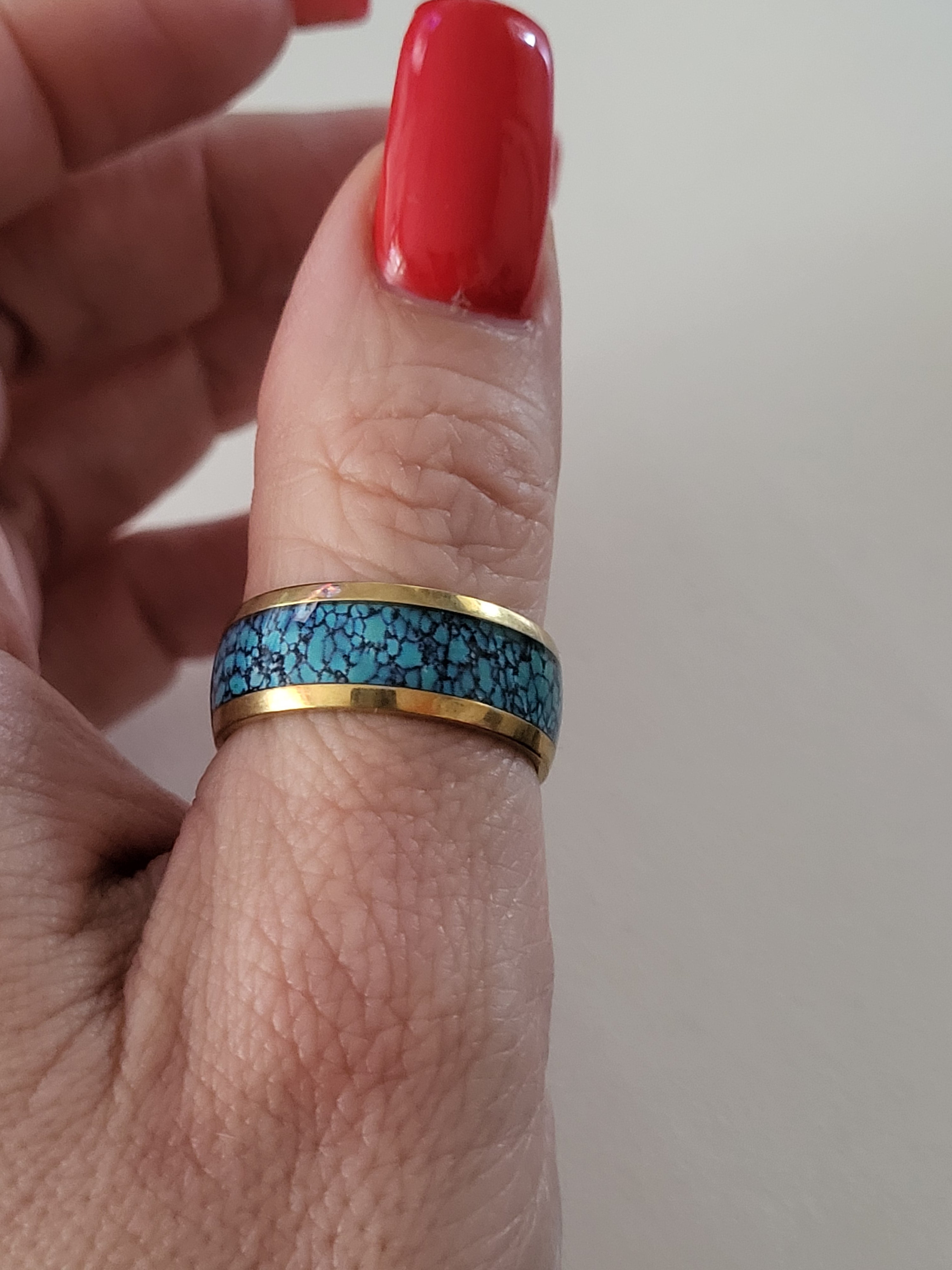 Bague homme acier inoxydable bleue et dorée taille 57