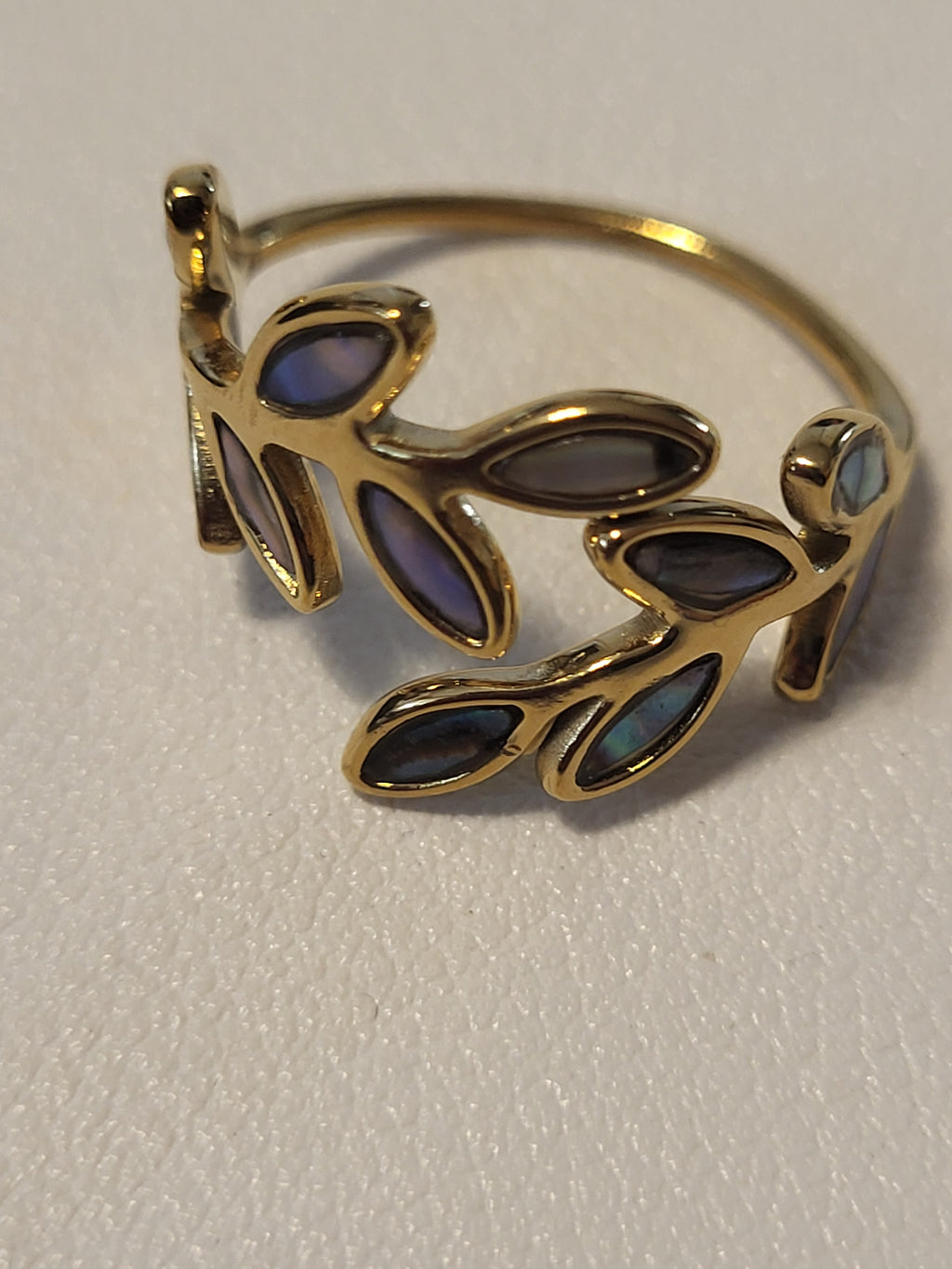 Bague ajustable acier inoxydable émaillé feuilles anneau ouvert