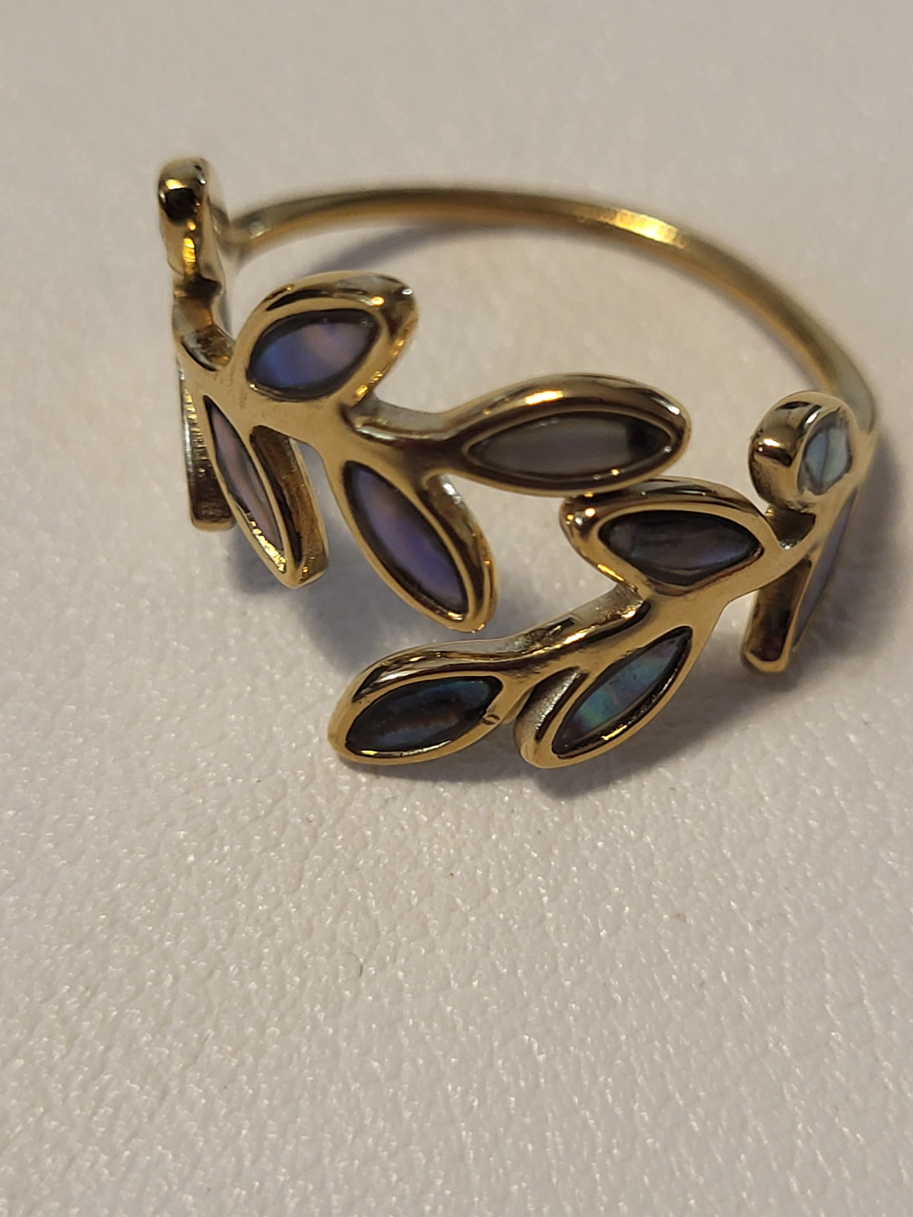 Bague ajustable acier inoxydable émaillé feuilles anneau ouvert