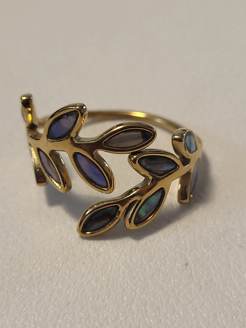 Bague ajustable acier inoxydable émaillé feuilles anneau ouvert