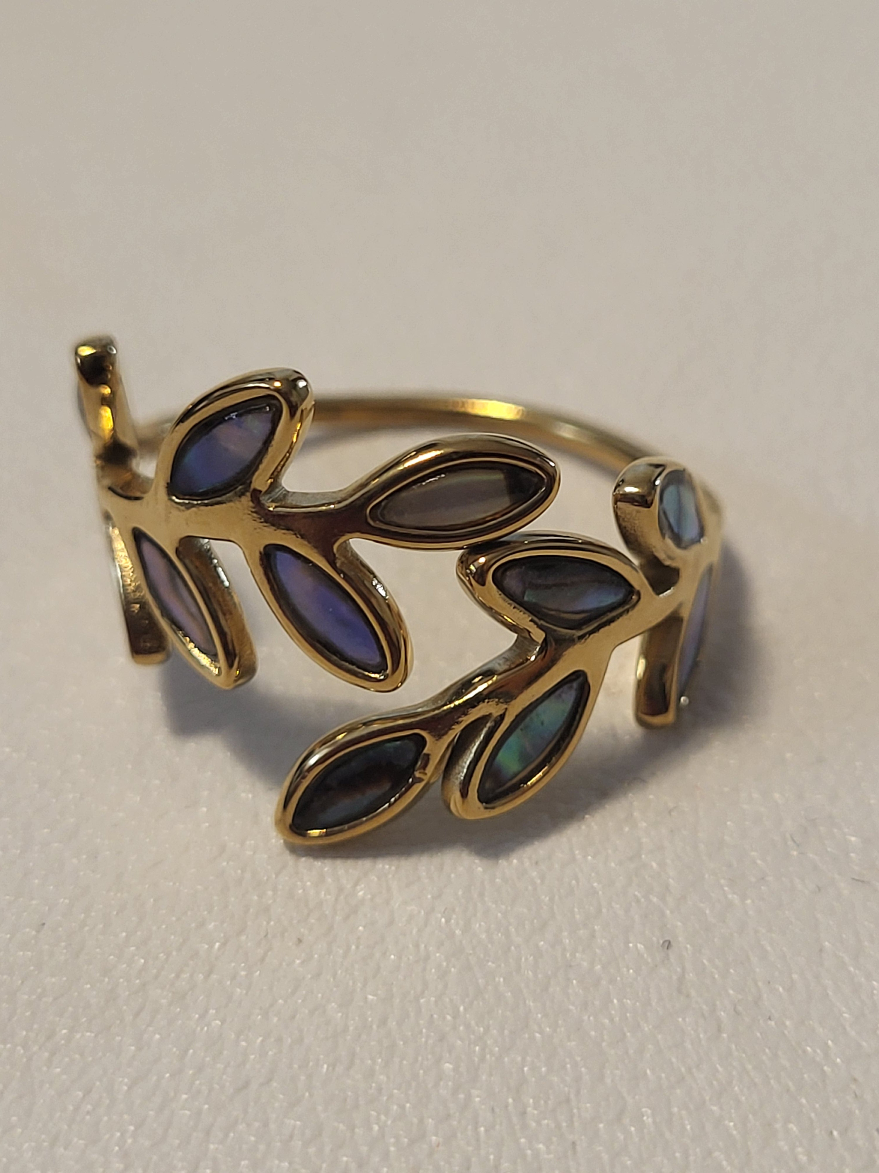 Bague ajustable acier inoxydable émaillé feuilles anneau ouvert