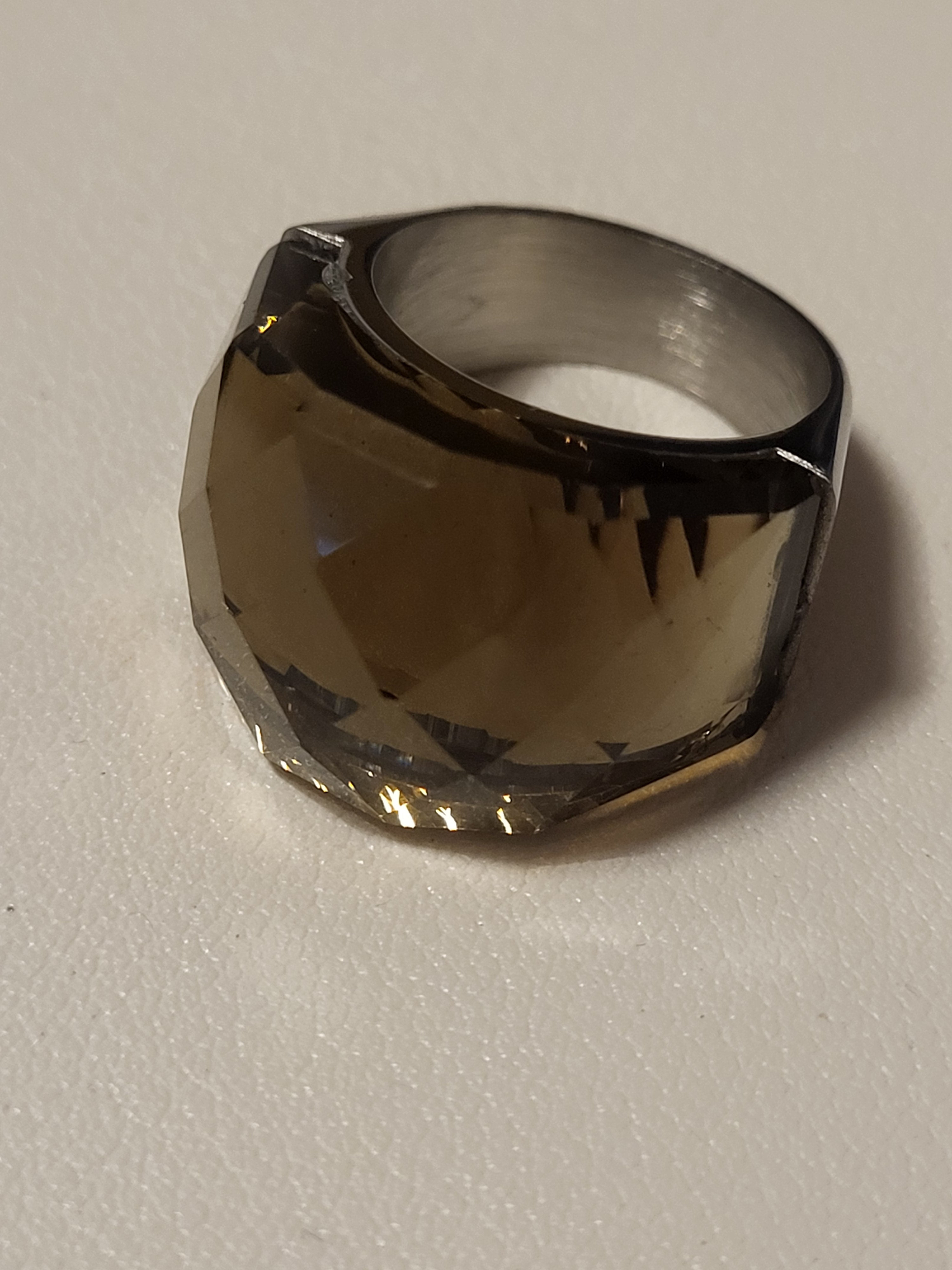 Bague acier inoxydable argenté brun clair taille 8