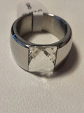 Bague acier inoxydable argenté avec pierre blanche taille 8