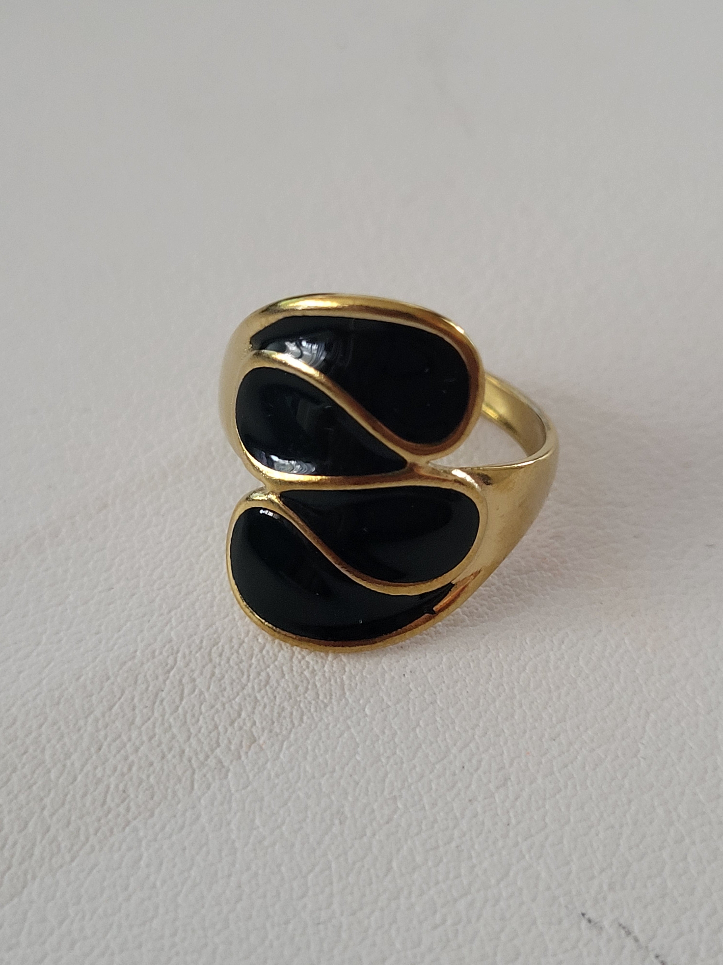 Bague ouverte asymétrique géométrique acier inoxydable doré noir