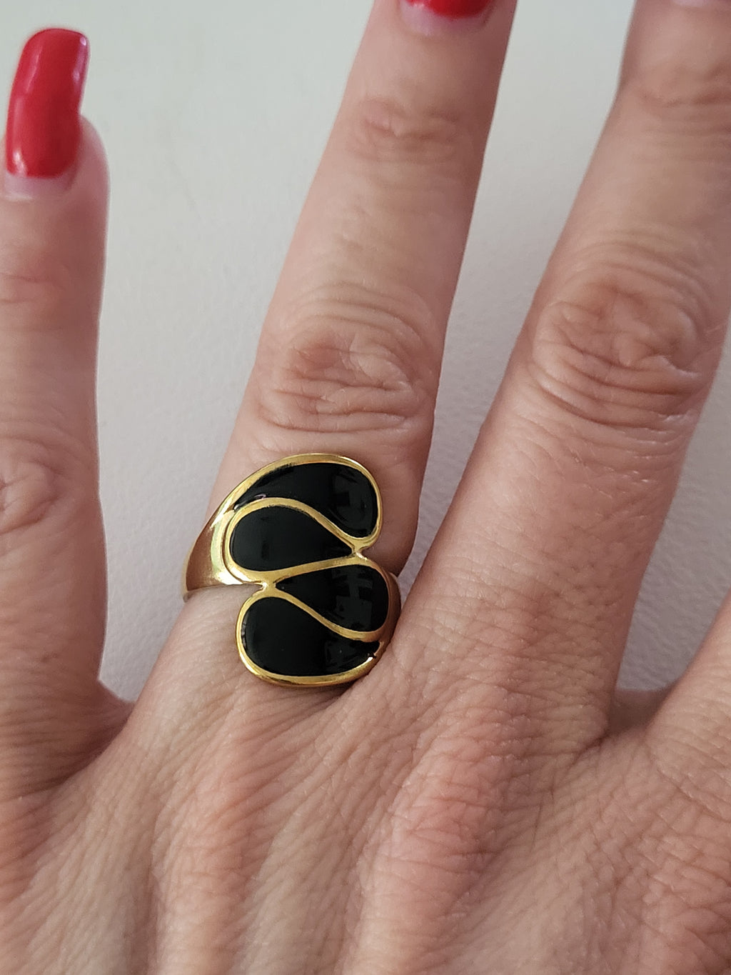 Bague ouverte asymétrique géométrique acier inoxydable doré noir