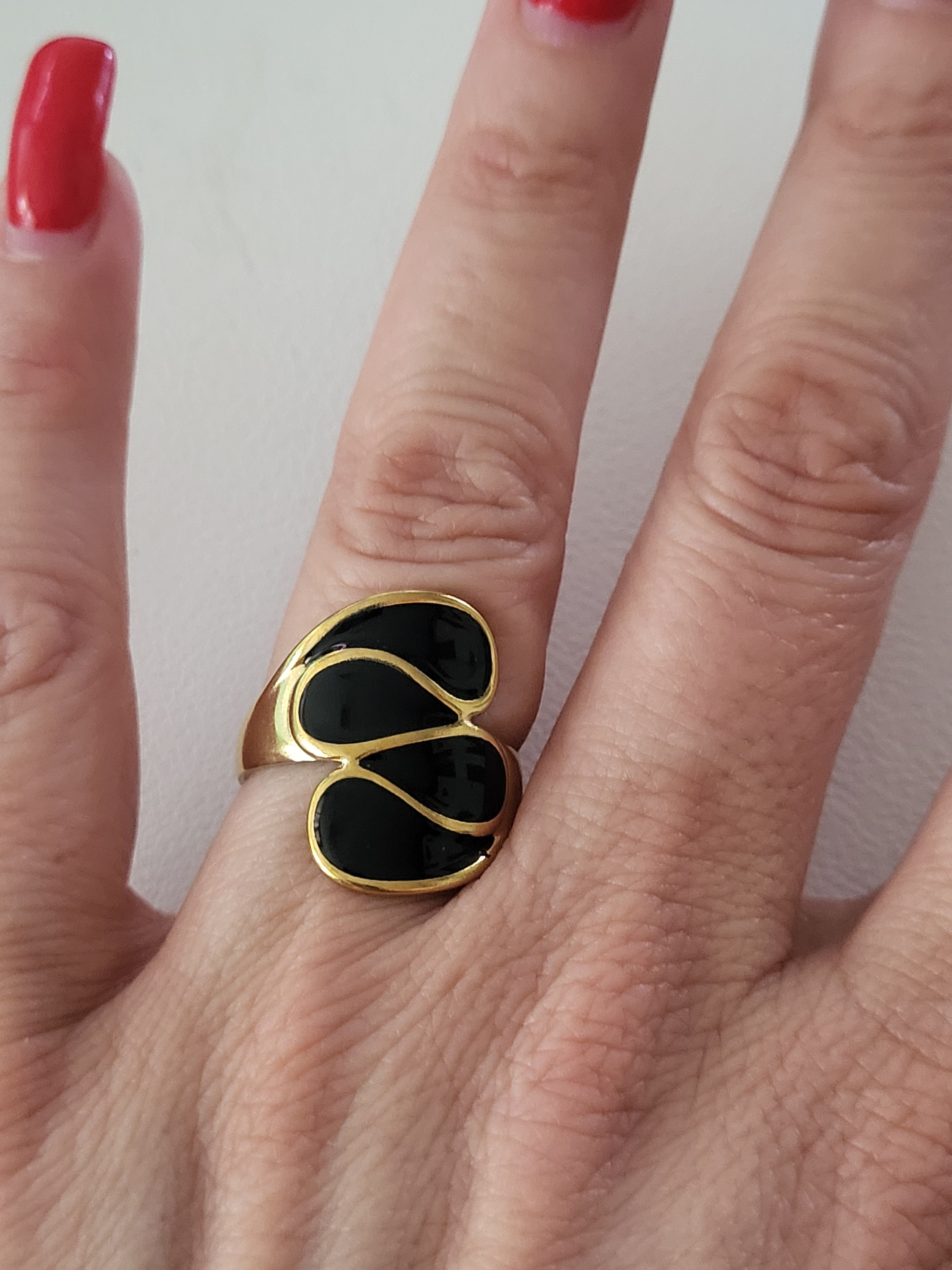 Bague ouverte asymétrique géométrique acier inoxydable doré noir