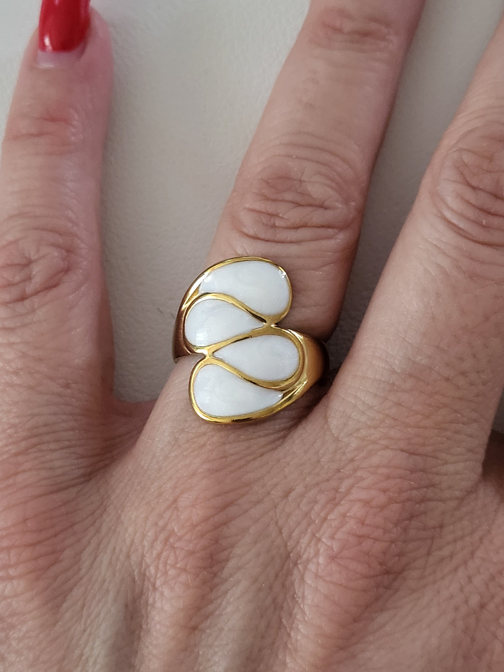 Bague ouverte asymétrique géométrique acier inoxydable doré blanc nacré