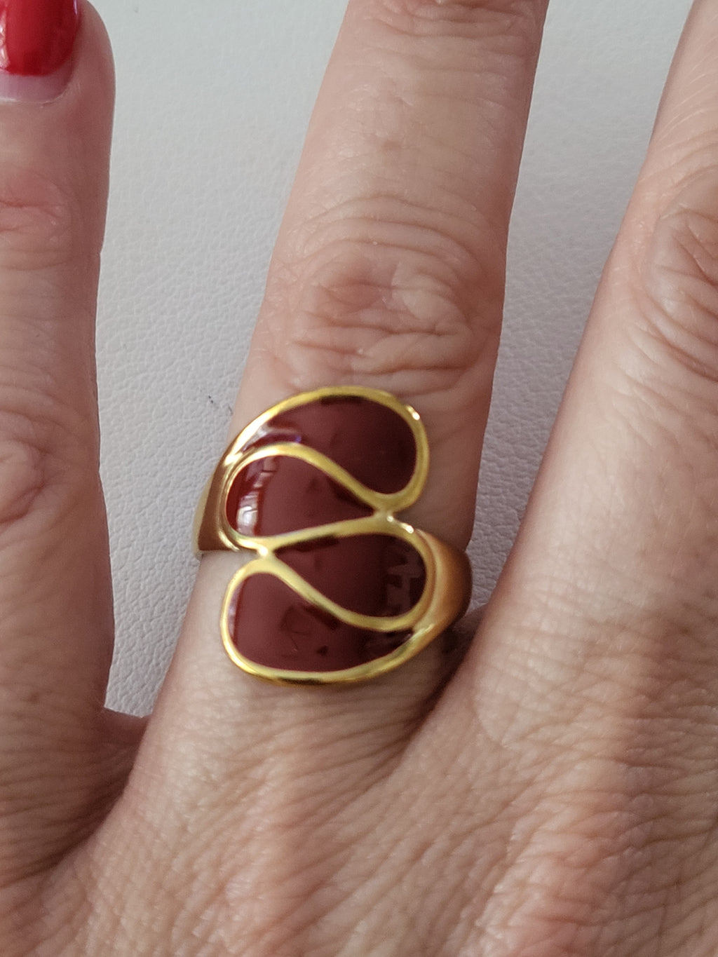 Bague ouverte asymétrique géométrique acier inoxydable doré rouge