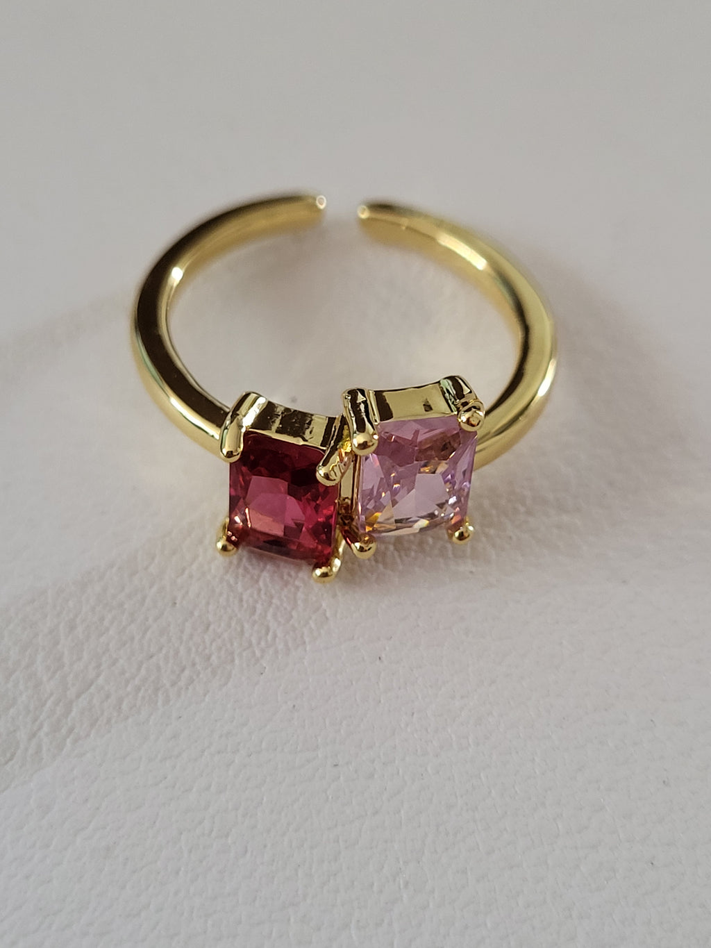 Bague carrée acier inoxydable zircon deux roses